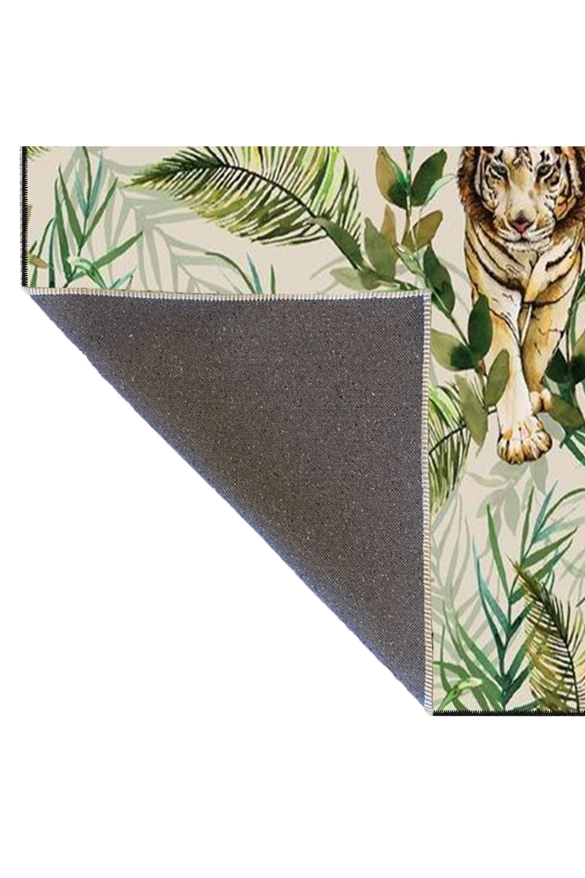 Modern Krem Yapraklı Aslan Dekoratif Halı miravip292