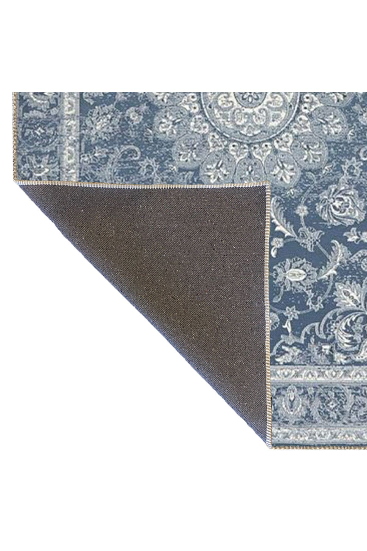 Açık Mavi Gri Temalı Geleneksel Motif Etnik Çiçek Desenli Vintage Dekoratif Halı 4548