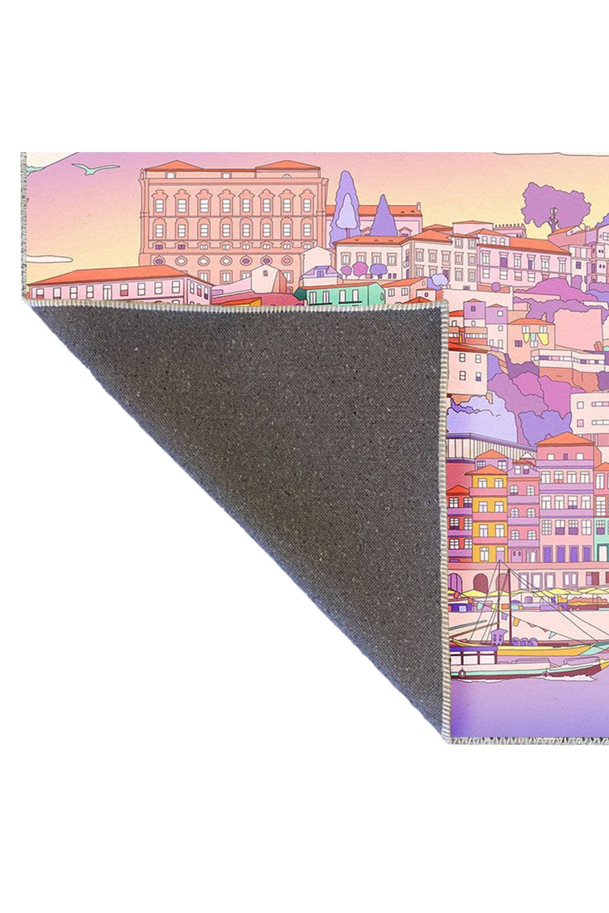 Buse Koleksiyonu Pembe Lila Tonlu Manzara Desenli Dokuma Taban Modern Dekoratif Halı buse29
