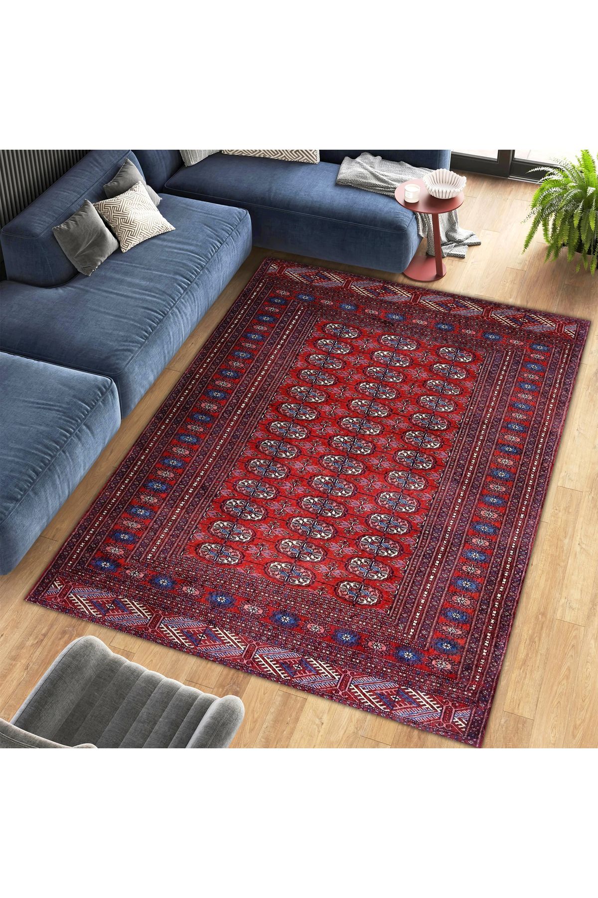 Mete Koleksiyonu Bordo Temalı Etnik Şekil Motifleri Desenli Vintage Dekoratif Halı 35