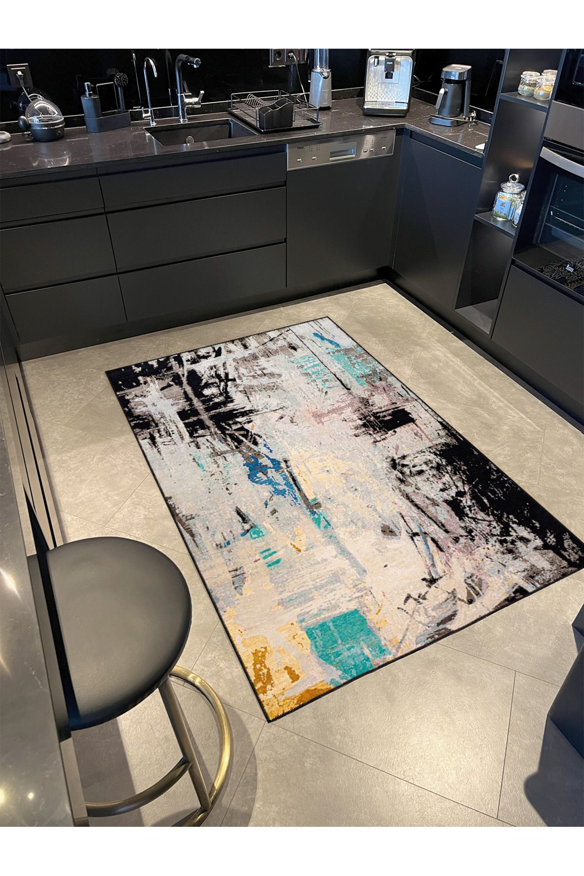 Pastel Boyalı Karşık Renkli Etnik Desenli Dekoratif Dokuma Taban Halı miravip504