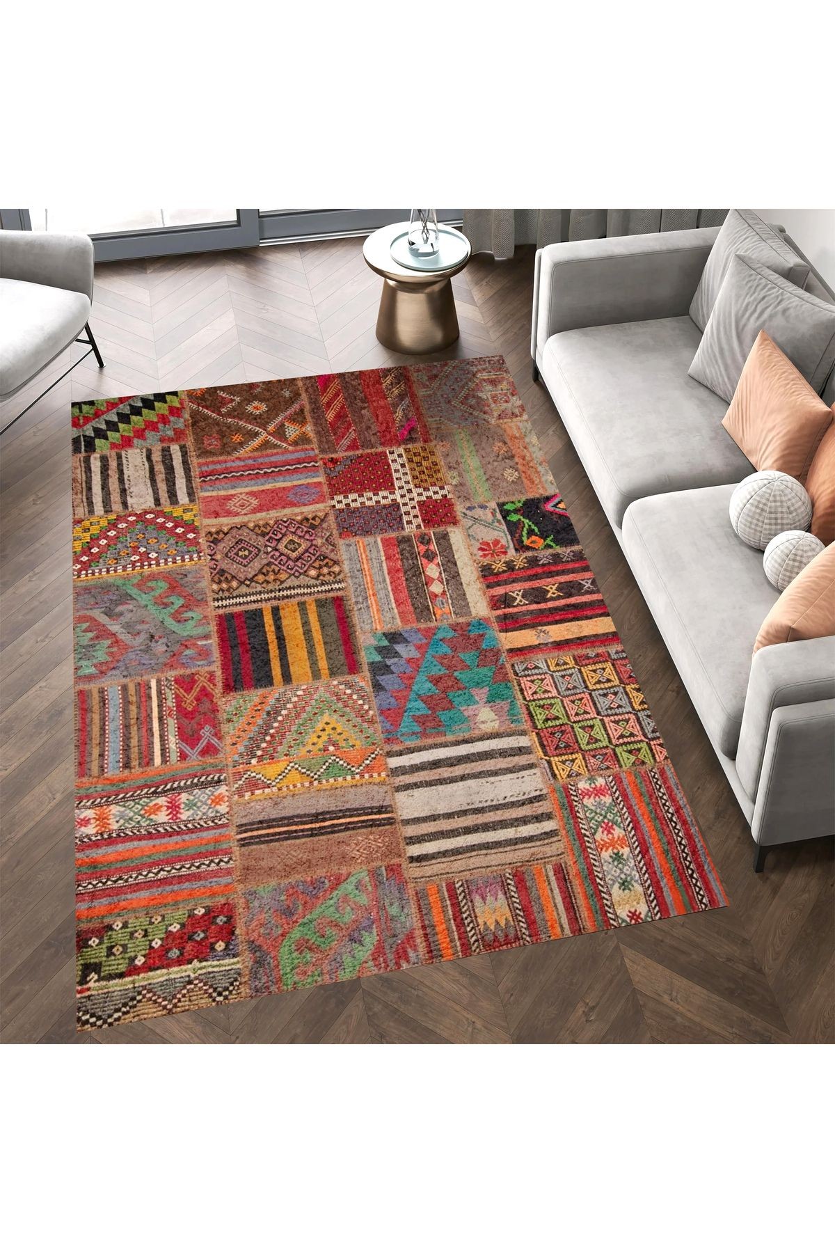 Aysu Koleksiyonu Çok Renkli Patchwork Görünümlü Dokuma Taban Modern Dekoratif Halı aysu14