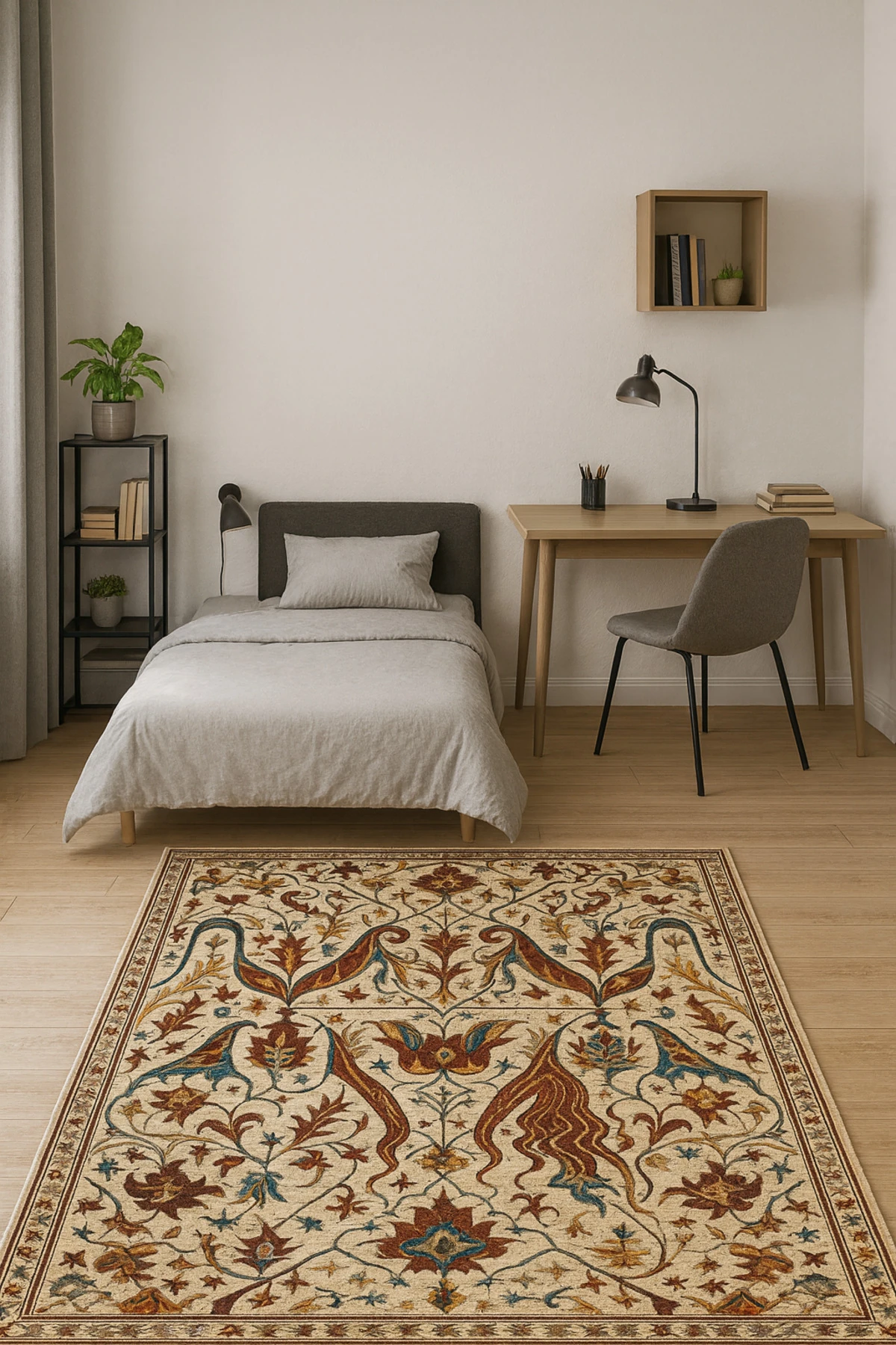 MOSSO Çok Renkli Çiçek ve Etnik Motifler Desenli Dokuma Taban Vintage Dekoratif Halı mosso361