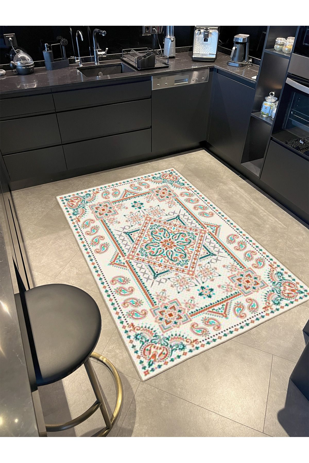 Geometrik Desenli Krem Tonlarında Dekoratif Halı miravip398