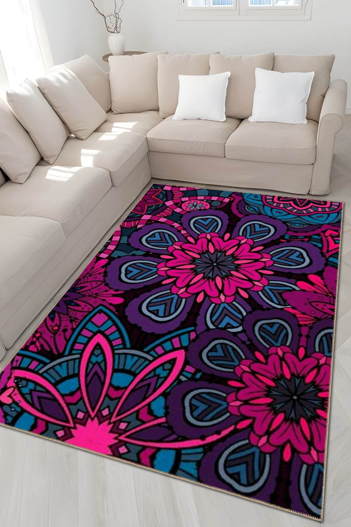 Floral Temalı Çok Renkli Soyut Çiçek Desenli Modern Dekoratif Halı 4820
