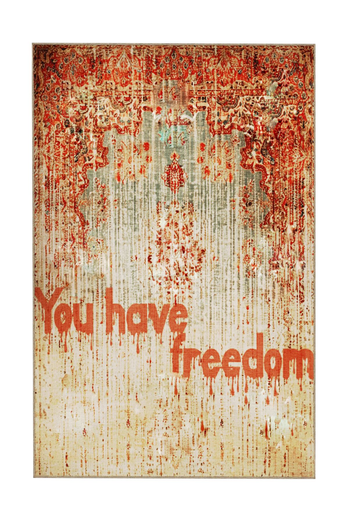 Written Koleksiyonu You Have Freedom Yazılı Desenli Kreatif Modern Dekoratif Halı 04