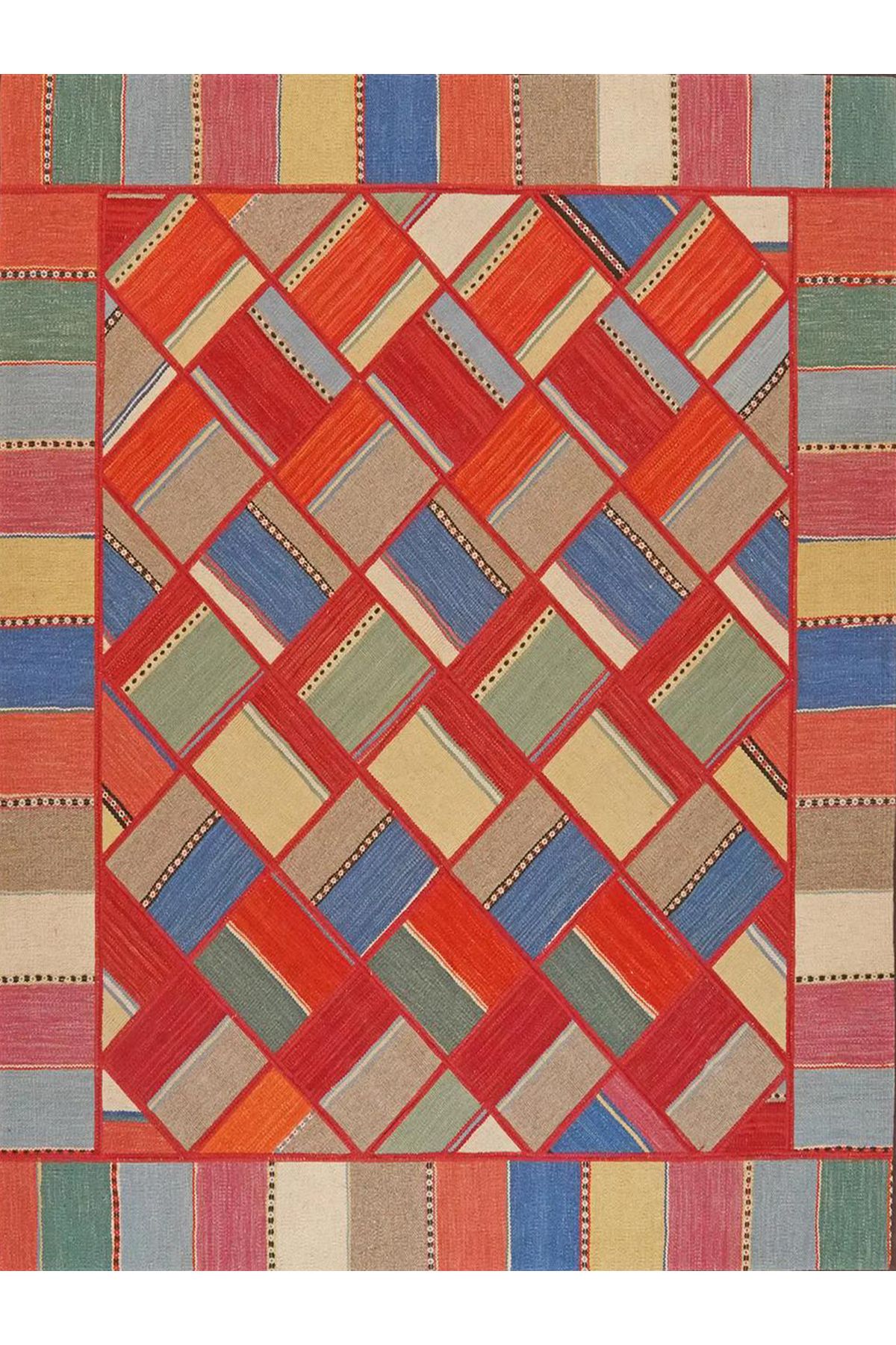 Güney Koleksiyonu Çok Renkli Karma Geometrik Desenli Modern Dekoratif Halı 32