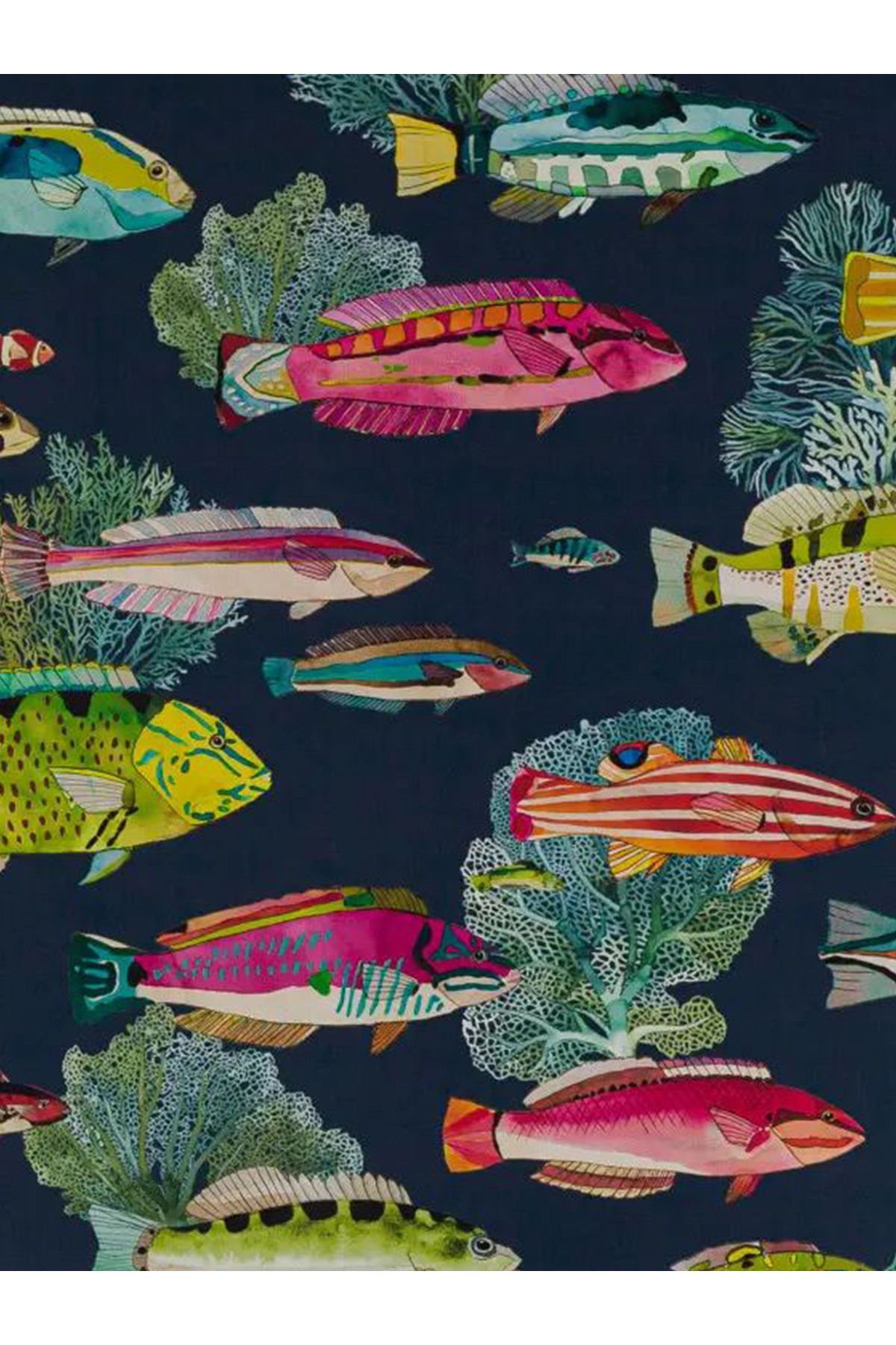 Güney Koleksiyonu Çok Renkli Soyut Balık Figürleri Desenli Modern Dekoratif Halı 07