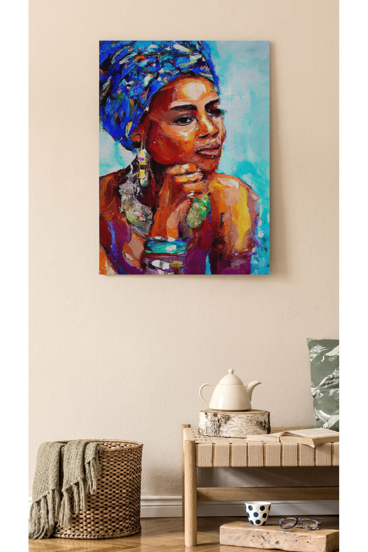 Kanvas Tablo Düşünceli Kadın Mixed Color Desenli Renkli Temalı Modern Tablo