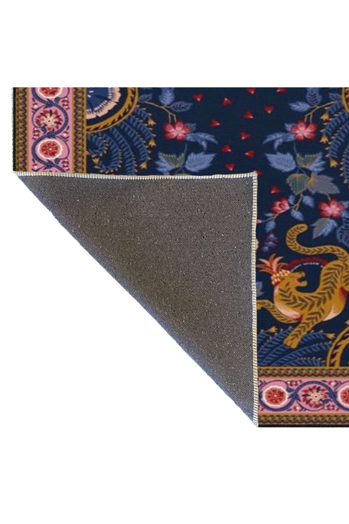 Mor Pembe Çerçeveli Desenli Dokuma Taban ve Dekoratif Yıkanabilir Halı miravip8538