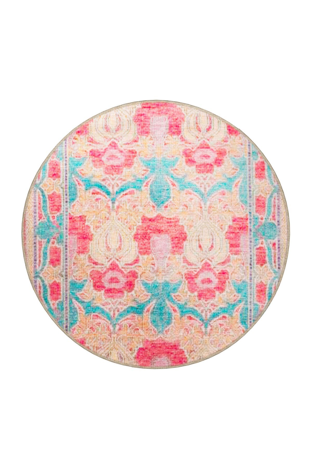 Bej Mavi Temalı Motifli Etnik Çiçek Desenli Saçaklı Vintage Dekoratif Halı 3183