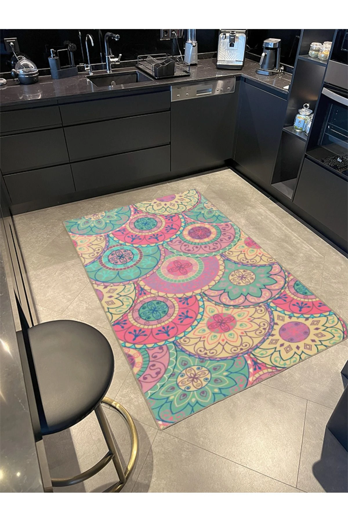 Pembe Tonlarda Disk Desenli Modern Dekoratif Halı 4423