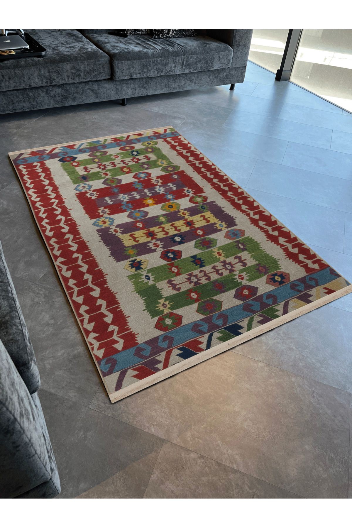Açık Ton Çok Renkli Geleneksel Motif Desenli Kreatif Vintage Dekoratif Halı 2680