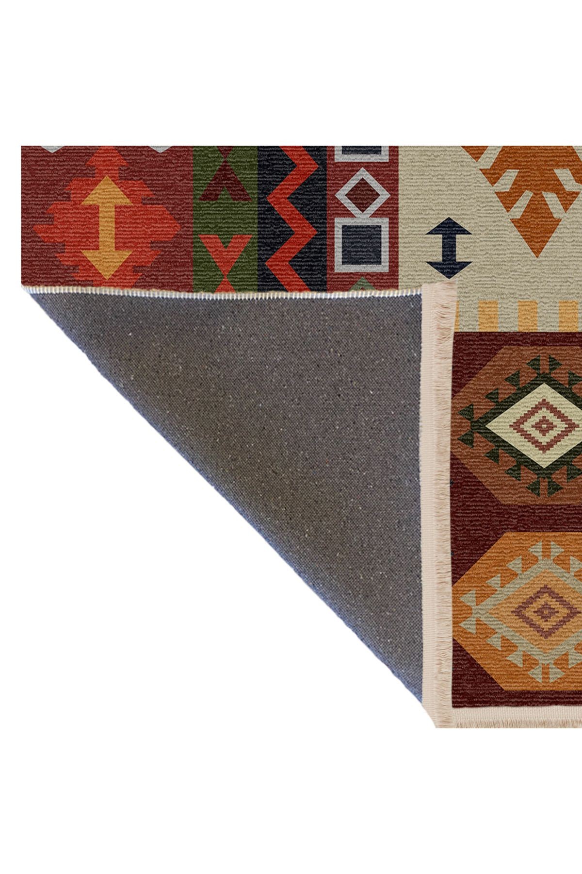 Mira Çok Renkli Kare Geleneksel Motif Etnik Desenli Vintage Dekoratif Halı Mira 1613