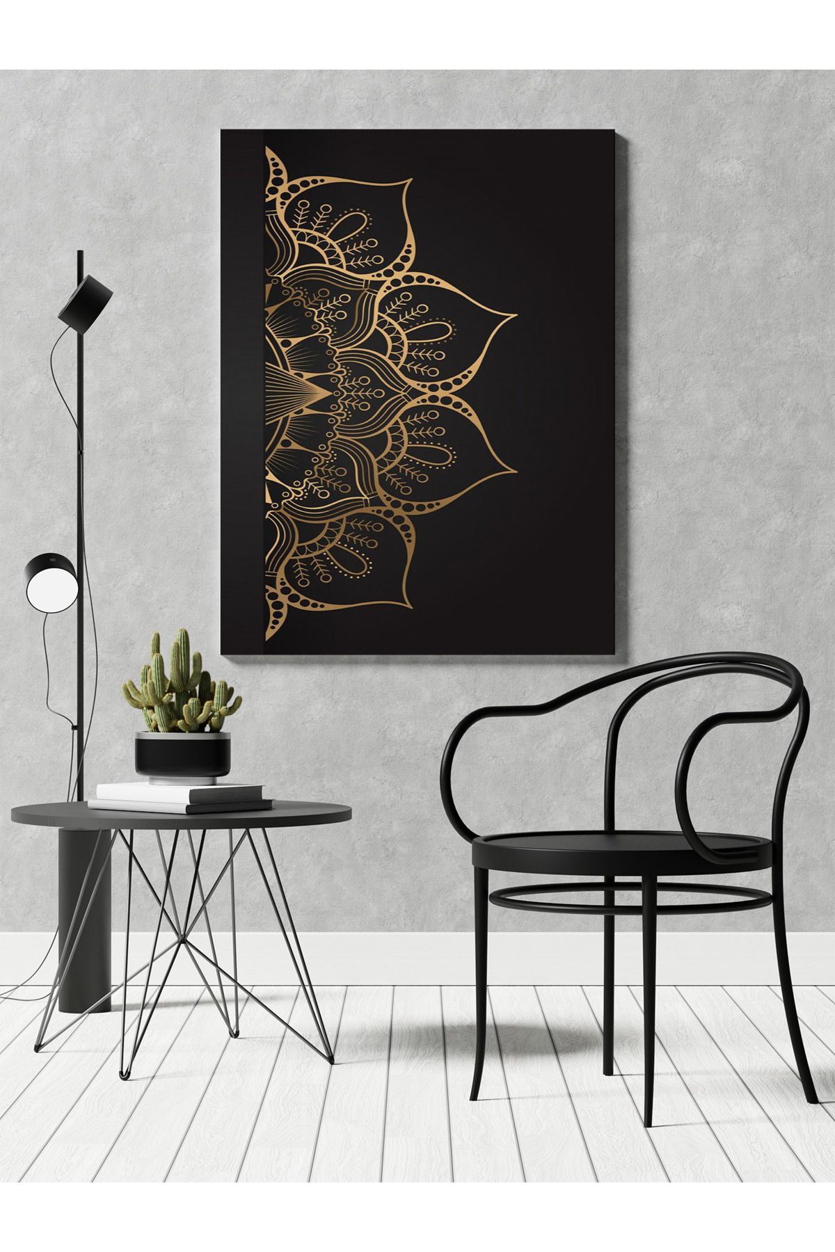 Kanvas Tablo Yarım Çiçek Temalı Desenli Temalı Tablo