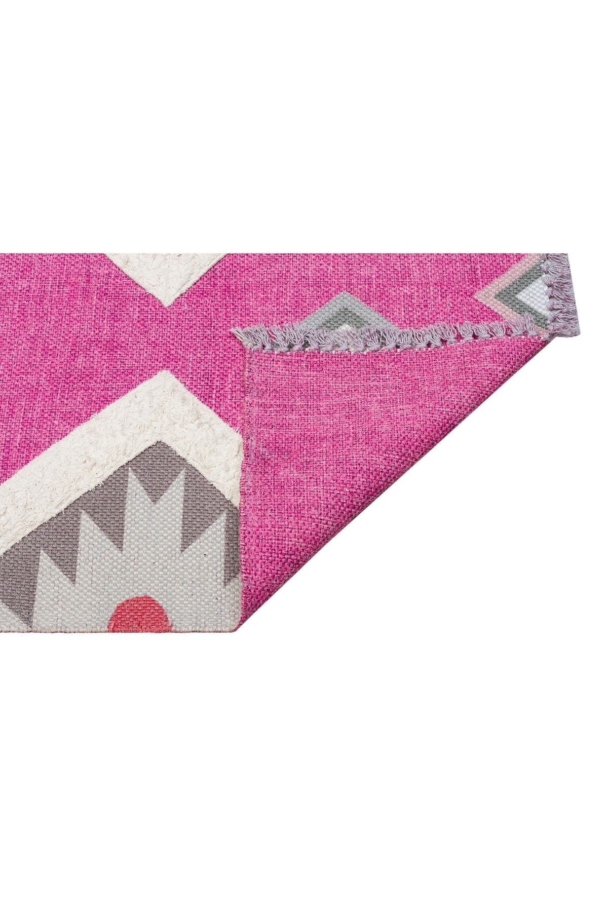 Rustik 4021 Fuşya Iskandinav Geometrik Kilim