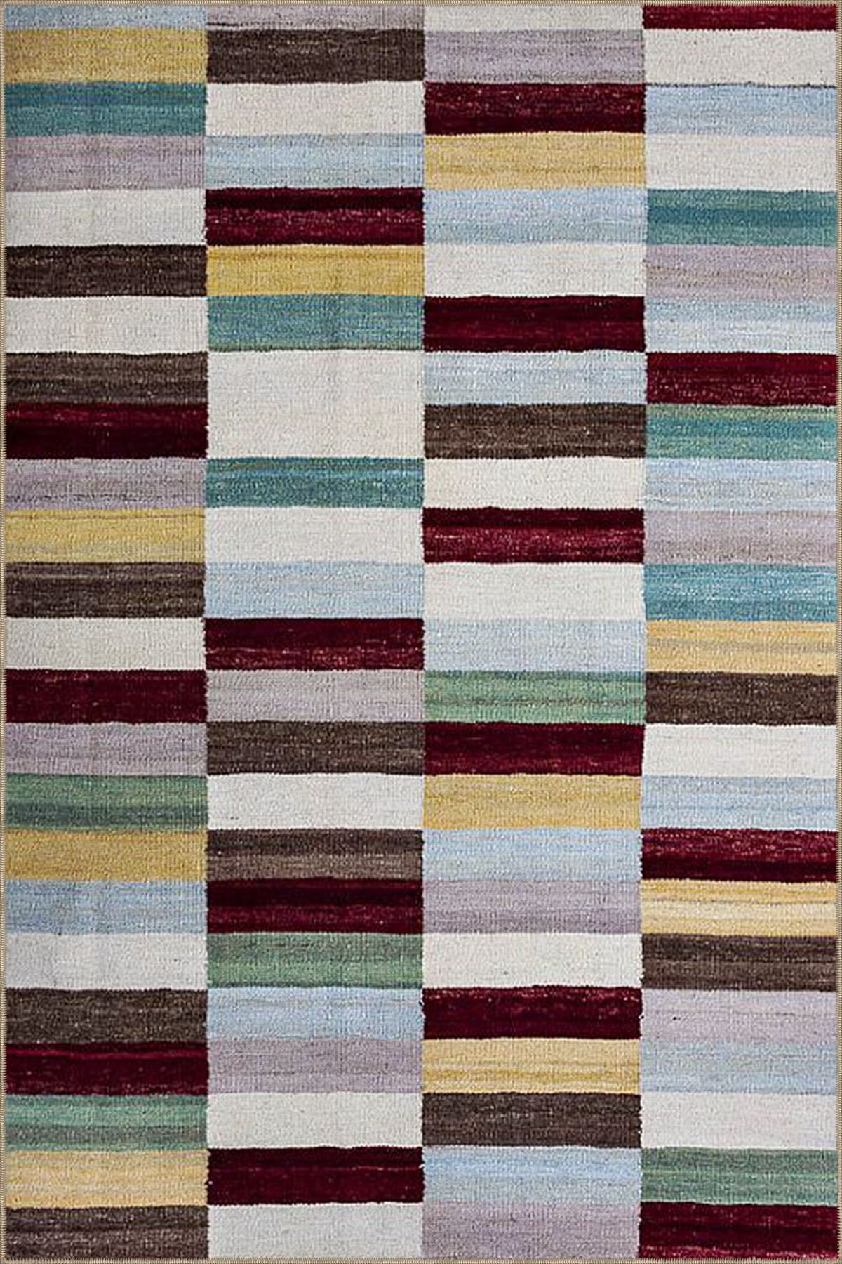 Kapalı Tonlarda Etnik Desenli Dekoratif Dokuma Taban Halı miravip523