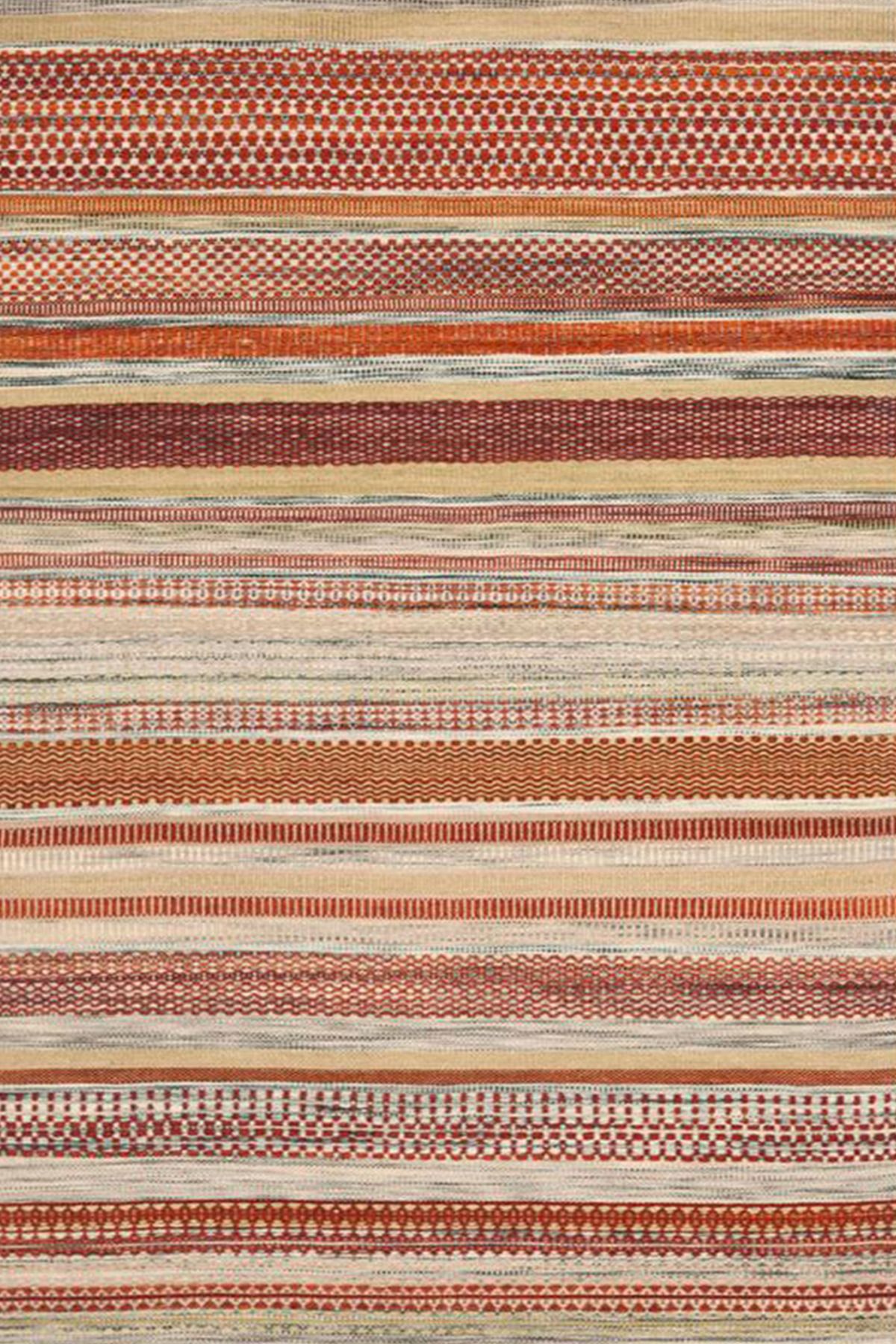 Kahverengi Tonlarda Çizgi Çizgi Renkli Desenli Dokuma Taban Halı 4022