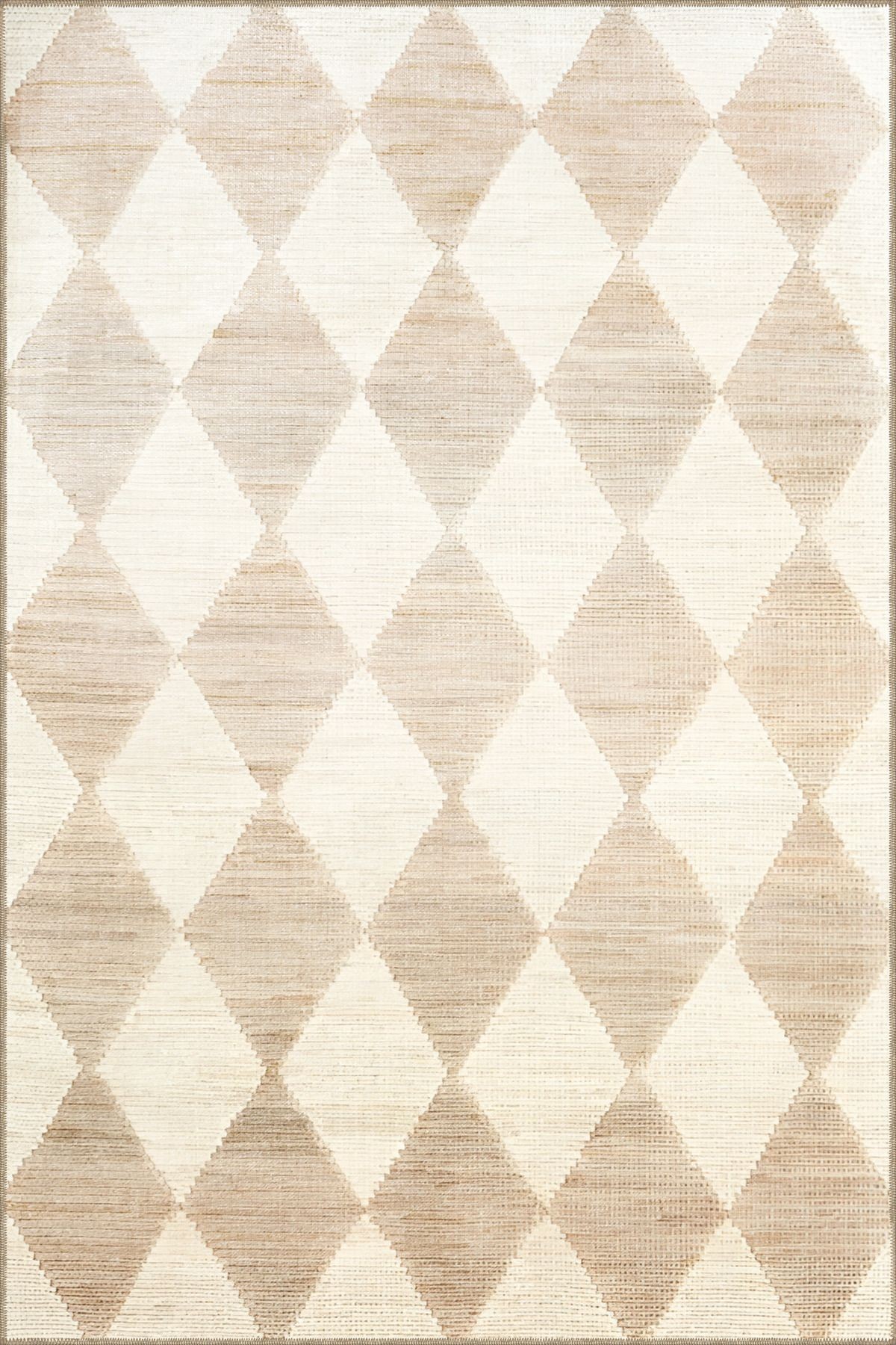 Bej Geometrik Dörtgen Şekil Desenli Modern Dekoratif Halı 1917
