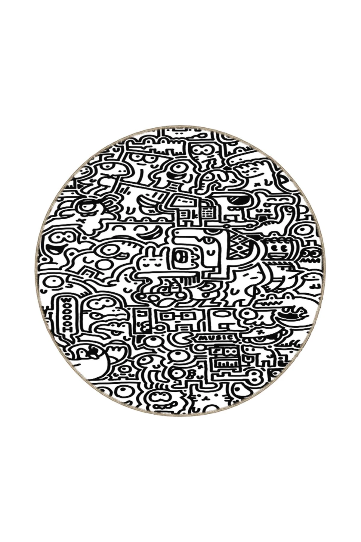 Siyah Beyaz Çizgli Karakter Temalı Dokuma Taban ve Yıkanabilir Halı miravip9410