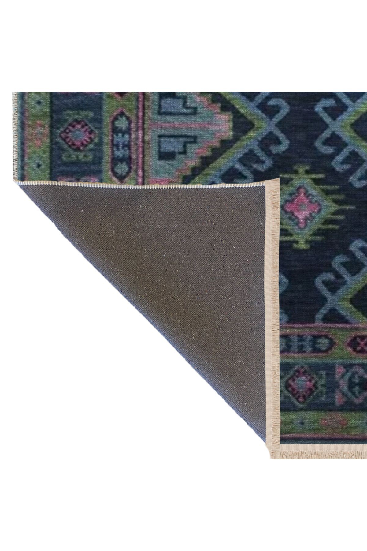 Koyu Ton Çok Renkli Geleneksel Motif Etnik Desenli Kreatif Vintage Dekoratif Halı 2796