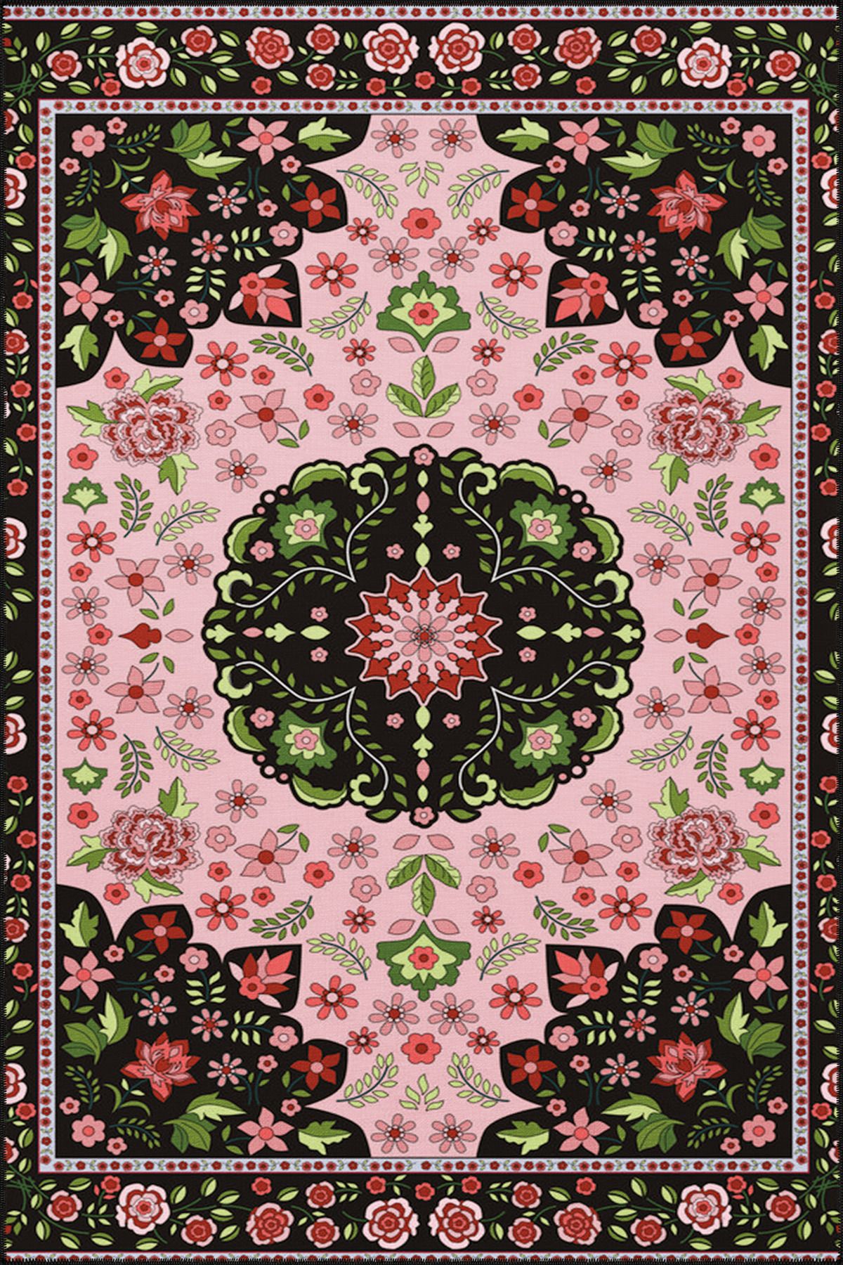 Pembe Geometrik Floral Modern Dekoratif Halı miravip149