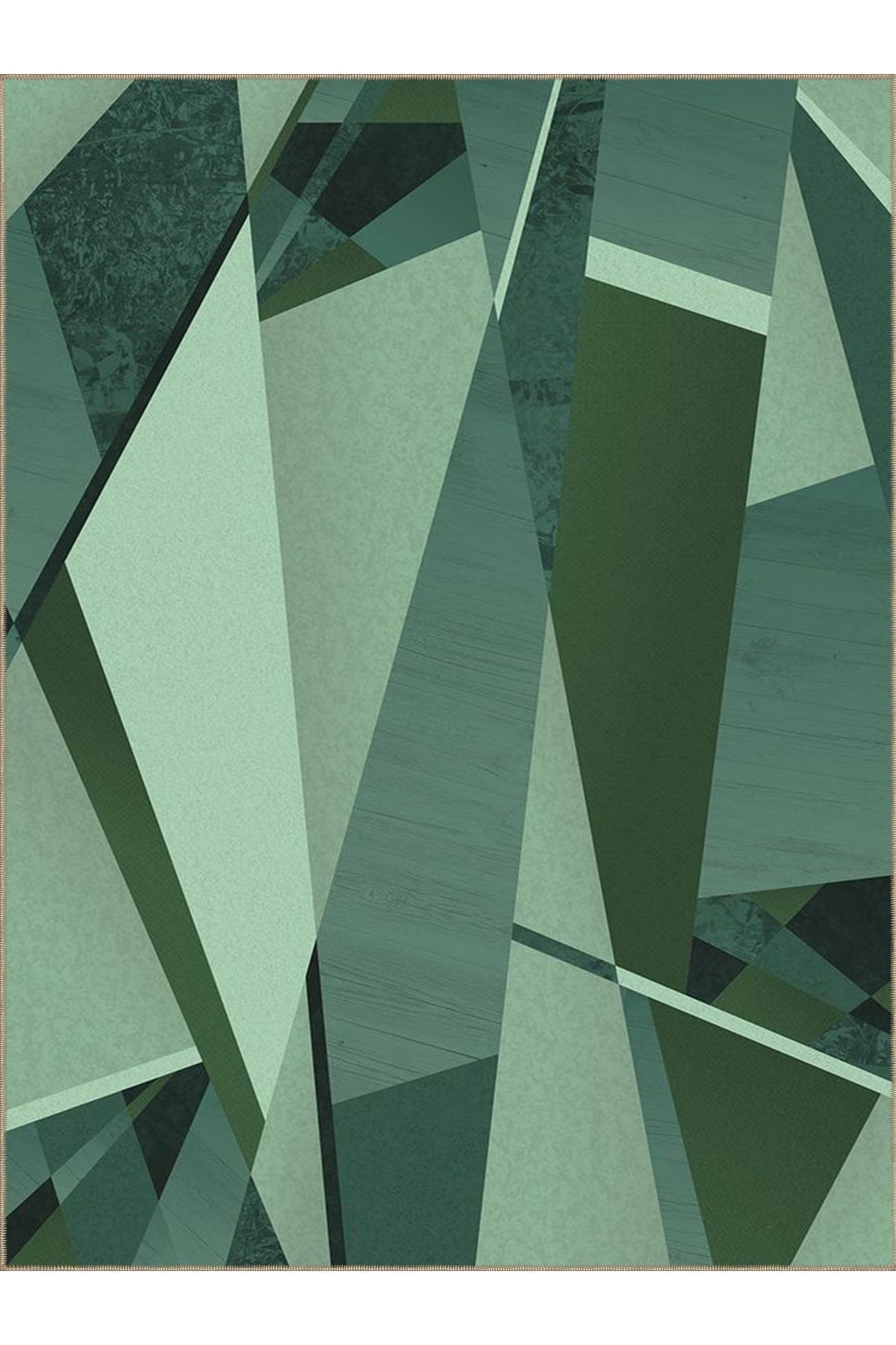 Ametist Serisi Yeşil Temalı Geometrik Şekiller Desenli Dokuma Taban Modern Dekoratif Halı ametist73