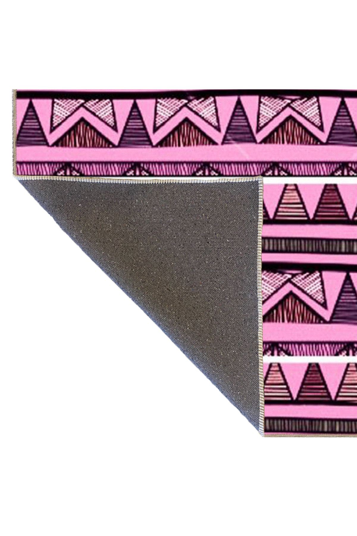 Pembe Temalı Üçgen Geometrik Desenli Kreatif Modern Dekoratif Halı 4721