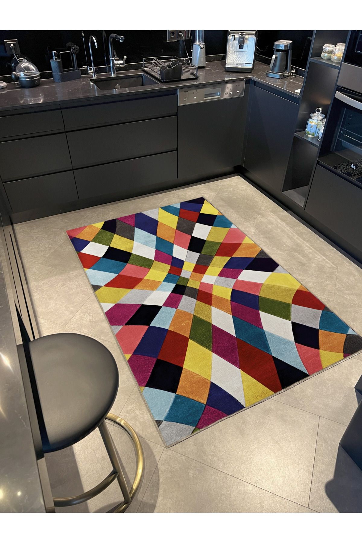 Çok Renkli Perspektif Geometrik Kare Desenli Kreatif Modern Dekoratif Halı 2112