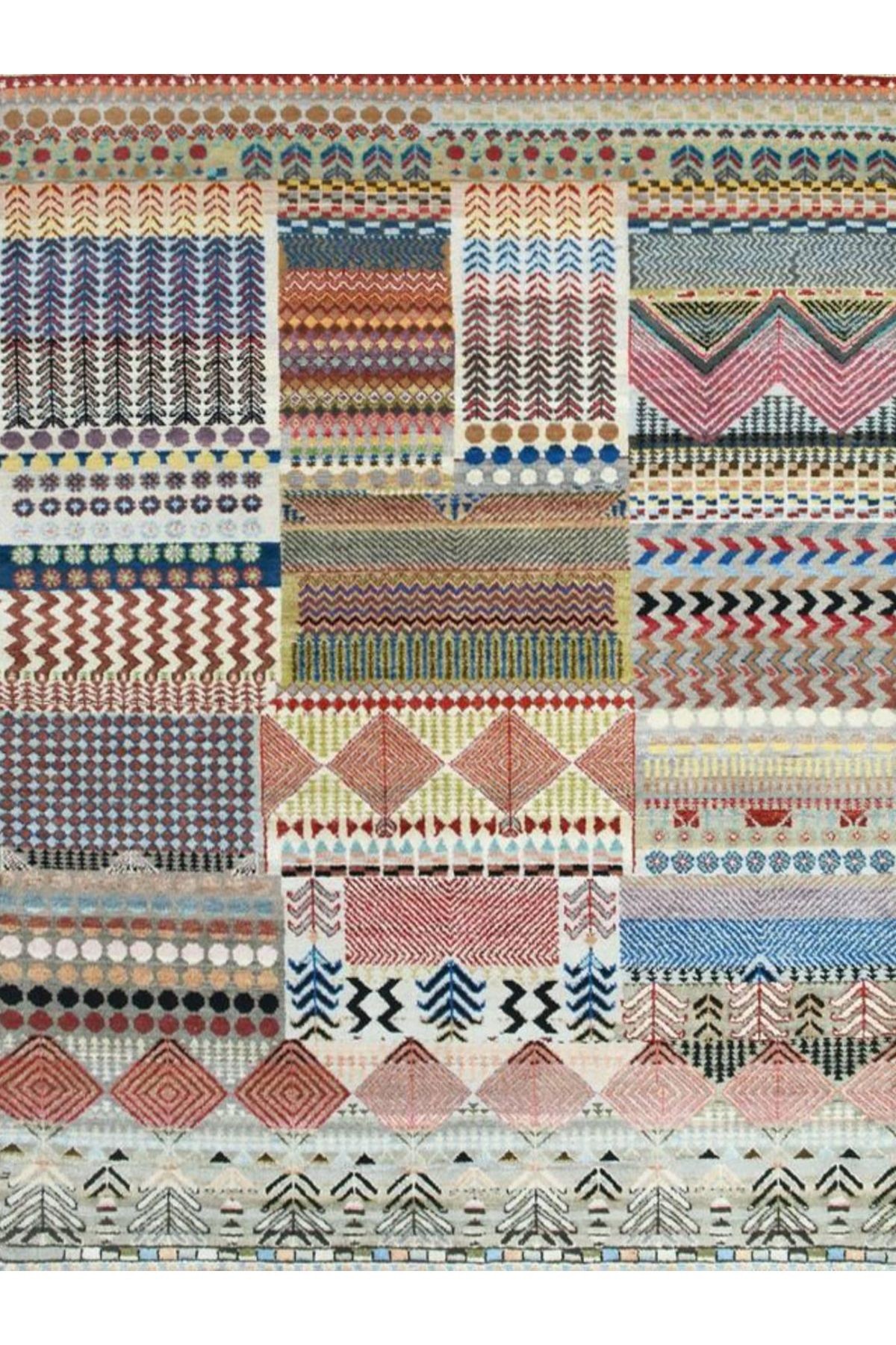 Barcelona Koleksiyonu Çok Renkli Karma Motifler ve Geometrik Desenli Vintage Dekoratif Halı 16