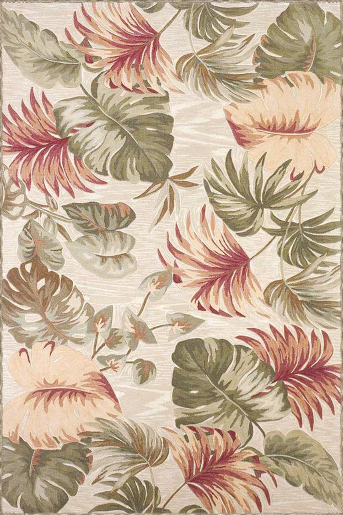 Gelenksel Yapraklı Krem Renkli Desenli Dokuma Taban miravip638