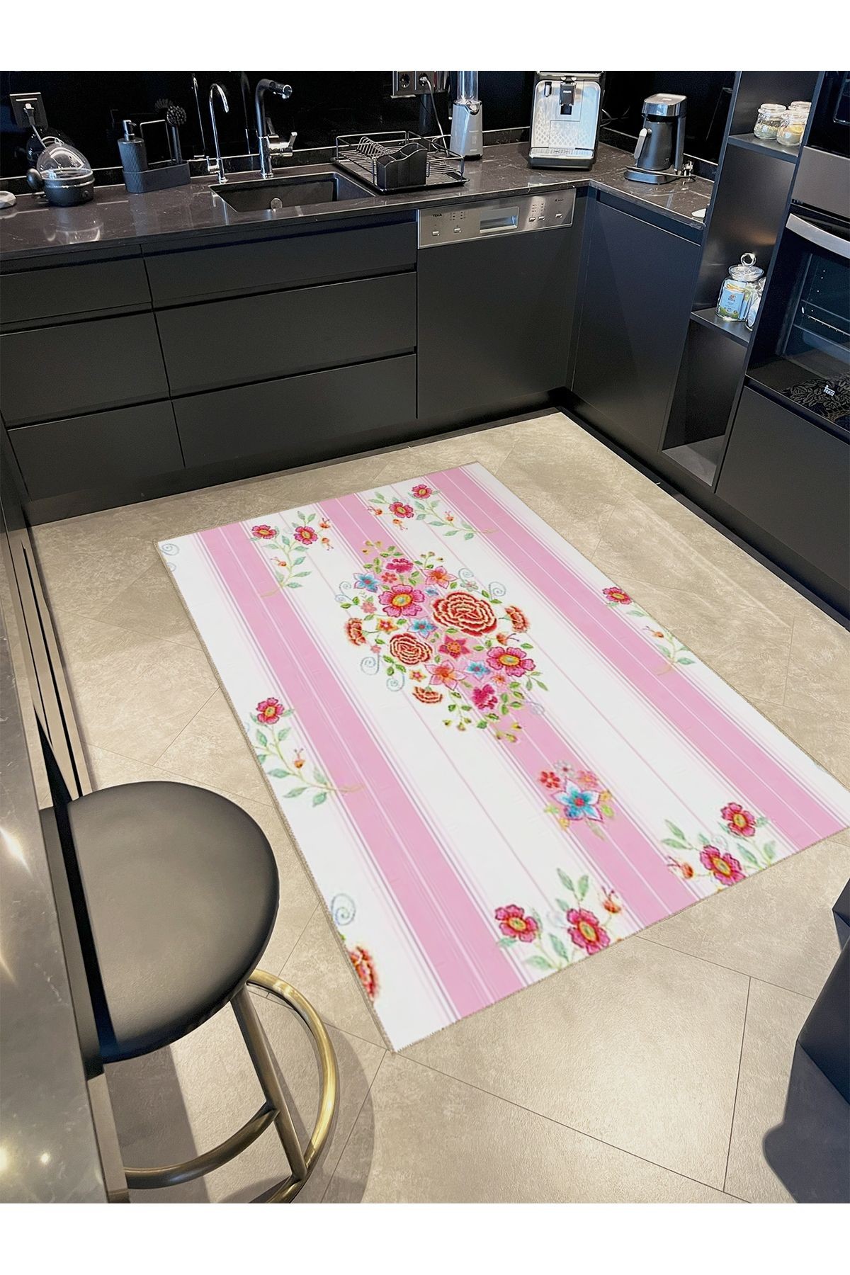Seda Koleksiyonu Pembe Beyaz Temalı Çok Renkli Çiçekli Dokuma Taban Modern Dekoratif Halı seda09