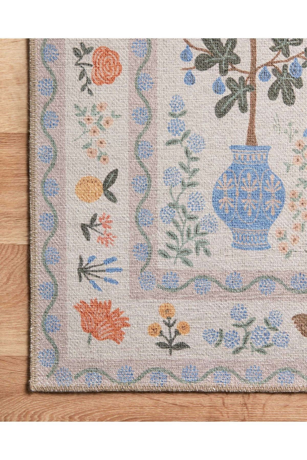 Floral Bej Ev Ve Botanik Tema Renkli Dokuma Taban Halı 1314