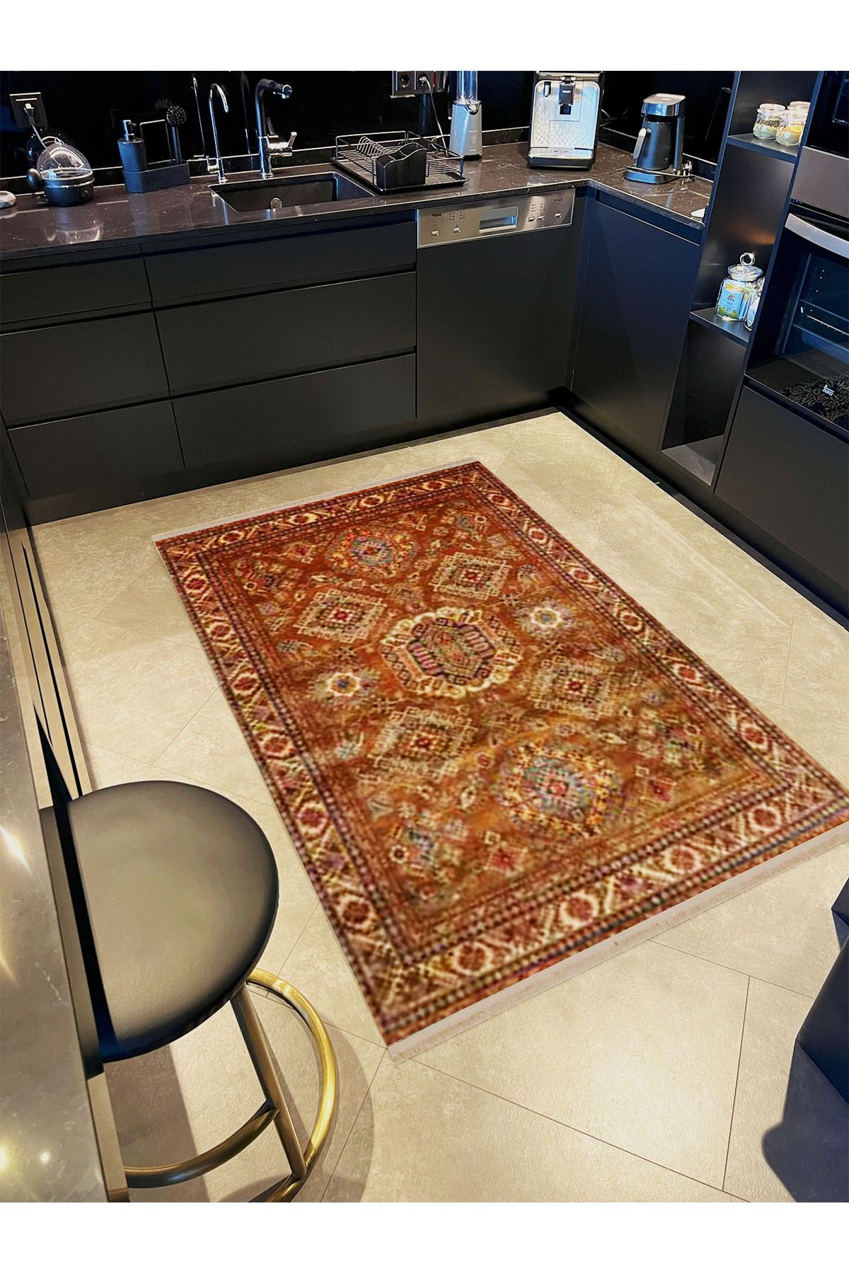 İnci Koleksiyonu Kahverengi Tema Geleneksel Motif Desenli Dokuma Taban Vintage Dekoratif Halı inci32