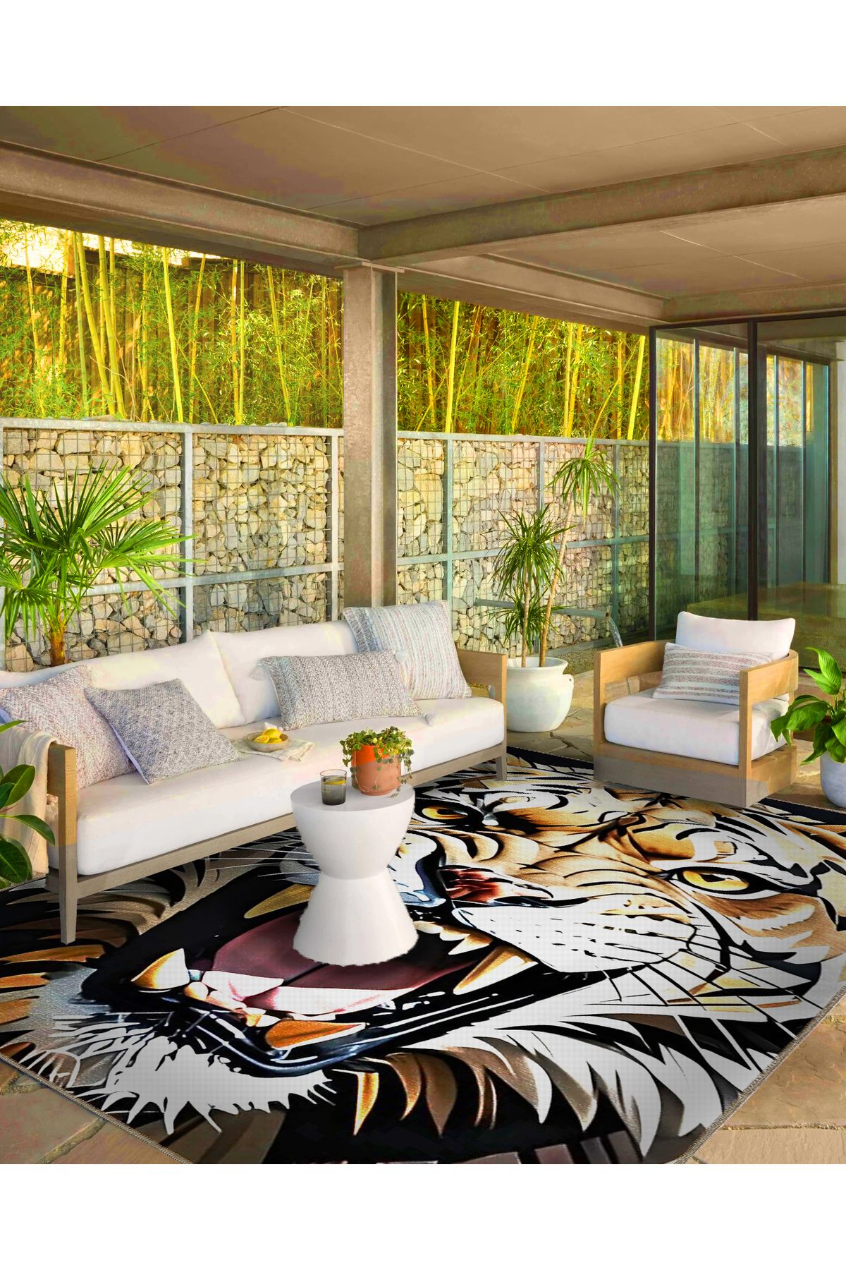 Animal Koleksiyonu Kahve Bej Tonlarında Kaplan Desenli Dokuma Taban Yıkanabilir Halı animal07