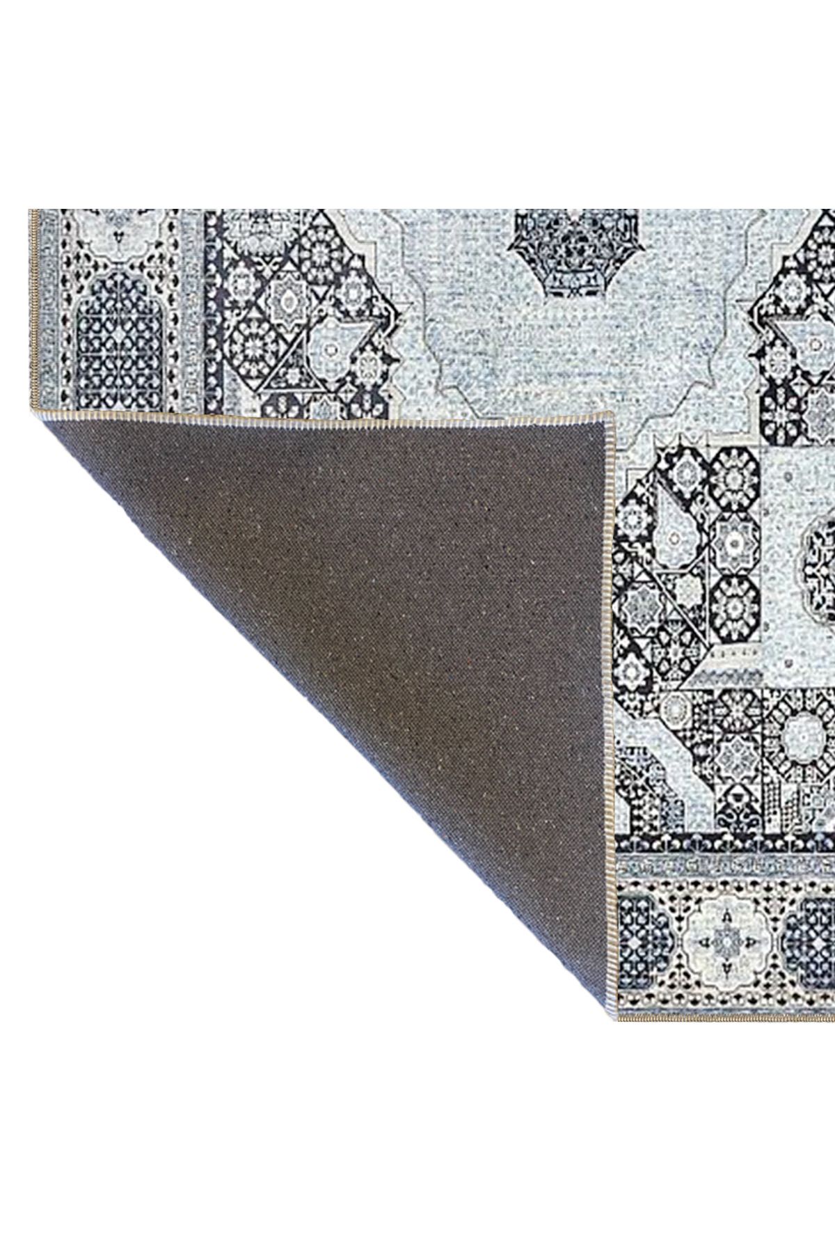 Modern Gri Renklerinde Geleneksel Dokuma Taban Halı miravip498