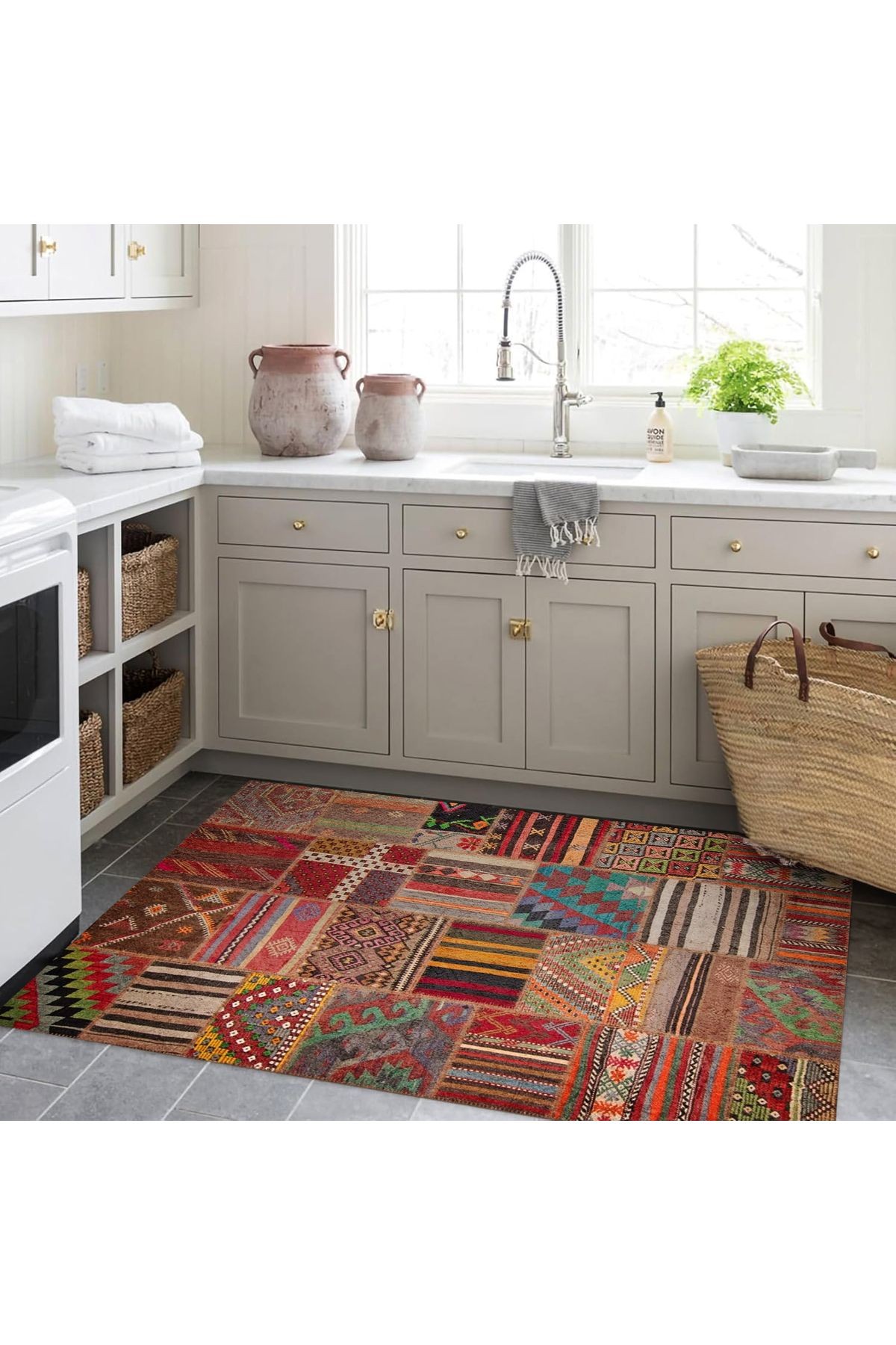 Aysu Koleksiyonu Çok Renkli Patchwork Görünümlü Dokuma Taban Modern Dekoratif Halı aysu14