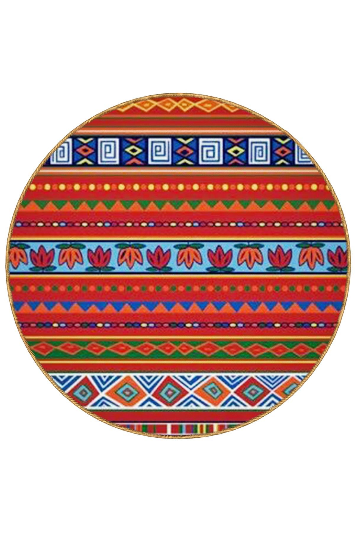 Mira Yuvarlak Turuncu Çok Renkli Motif Detaylı Dokuma Taban Modern Dekoratif Halı 5617