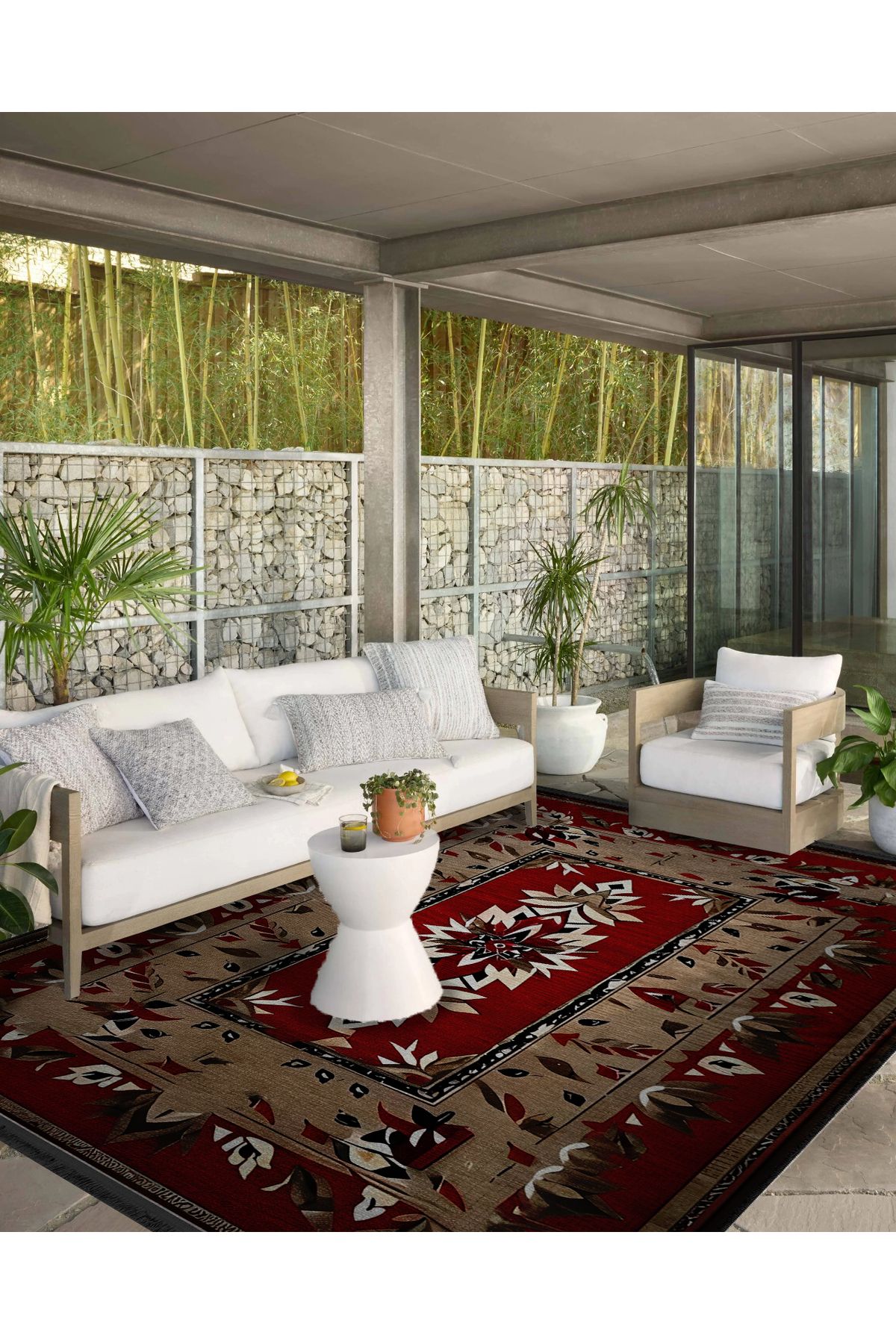 Bordo Detaylı Çok Renkli Antik Tasarım Serisi Desenli Vintage Dekoratif Halı antik20