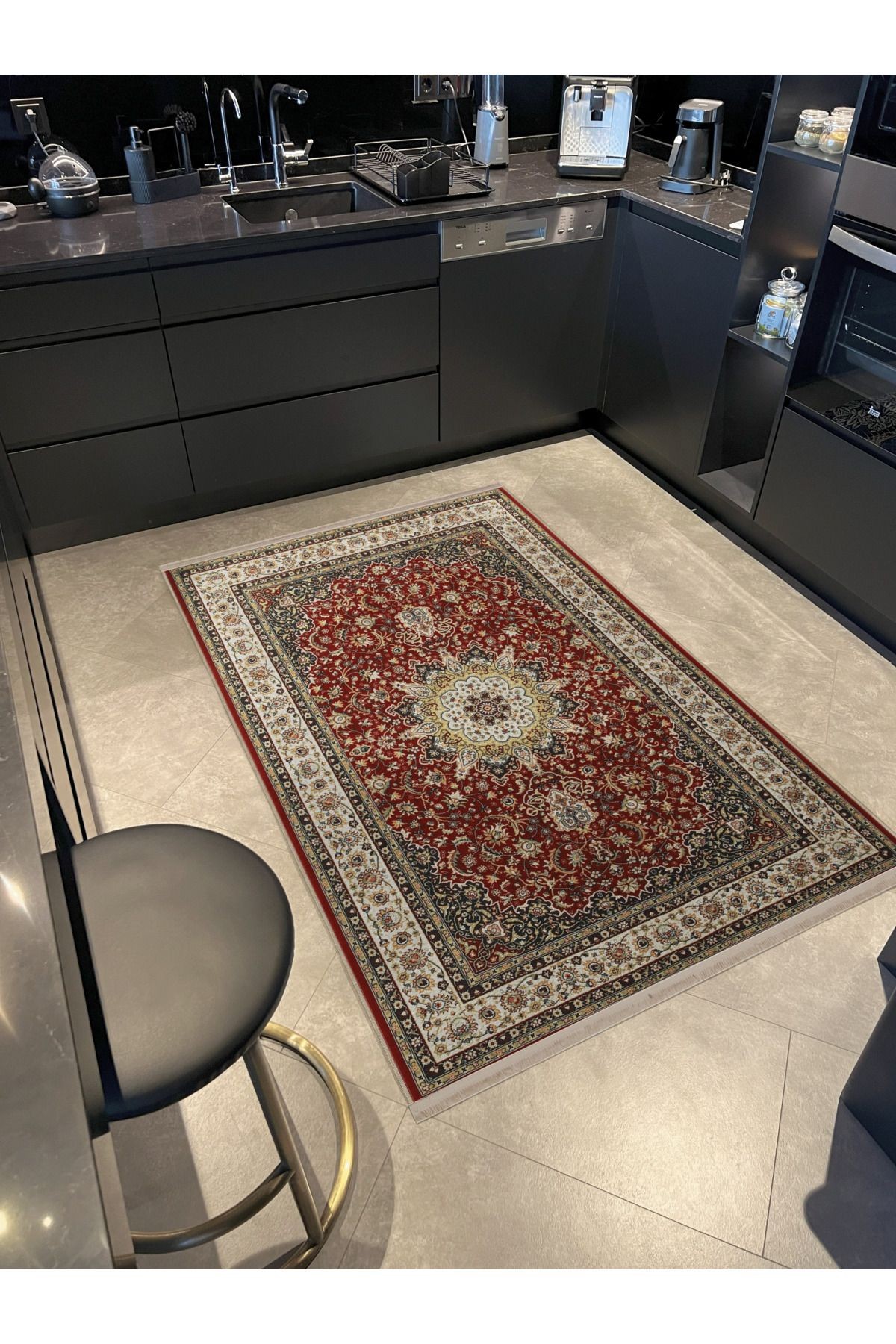 Bordo Temalı Çok Renkli Geleneksel Motif Desenli Kreatif Vintage Dekoratif Halı 2754