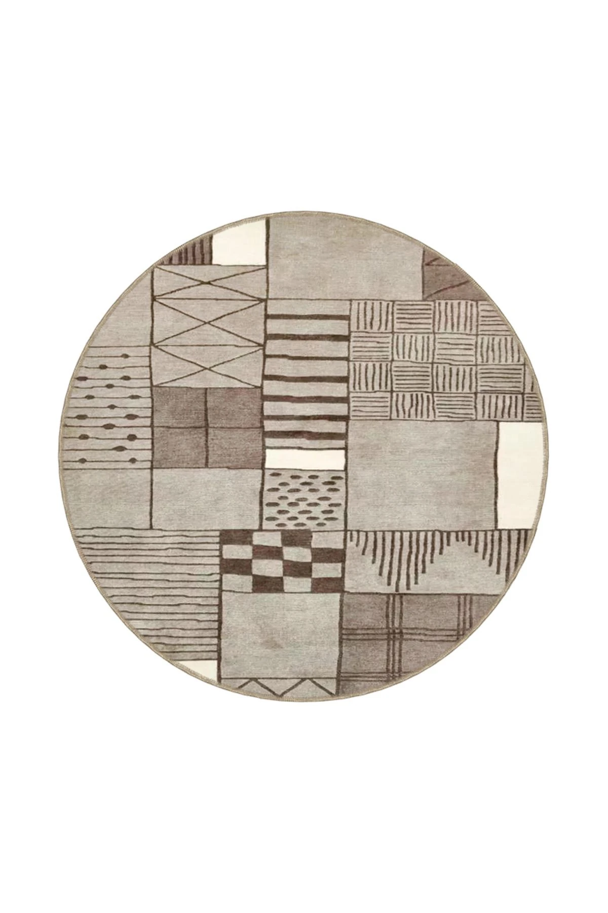 Geometrik Kahverengi Kareli Desenli Dokuma Taban Halı miravip1001