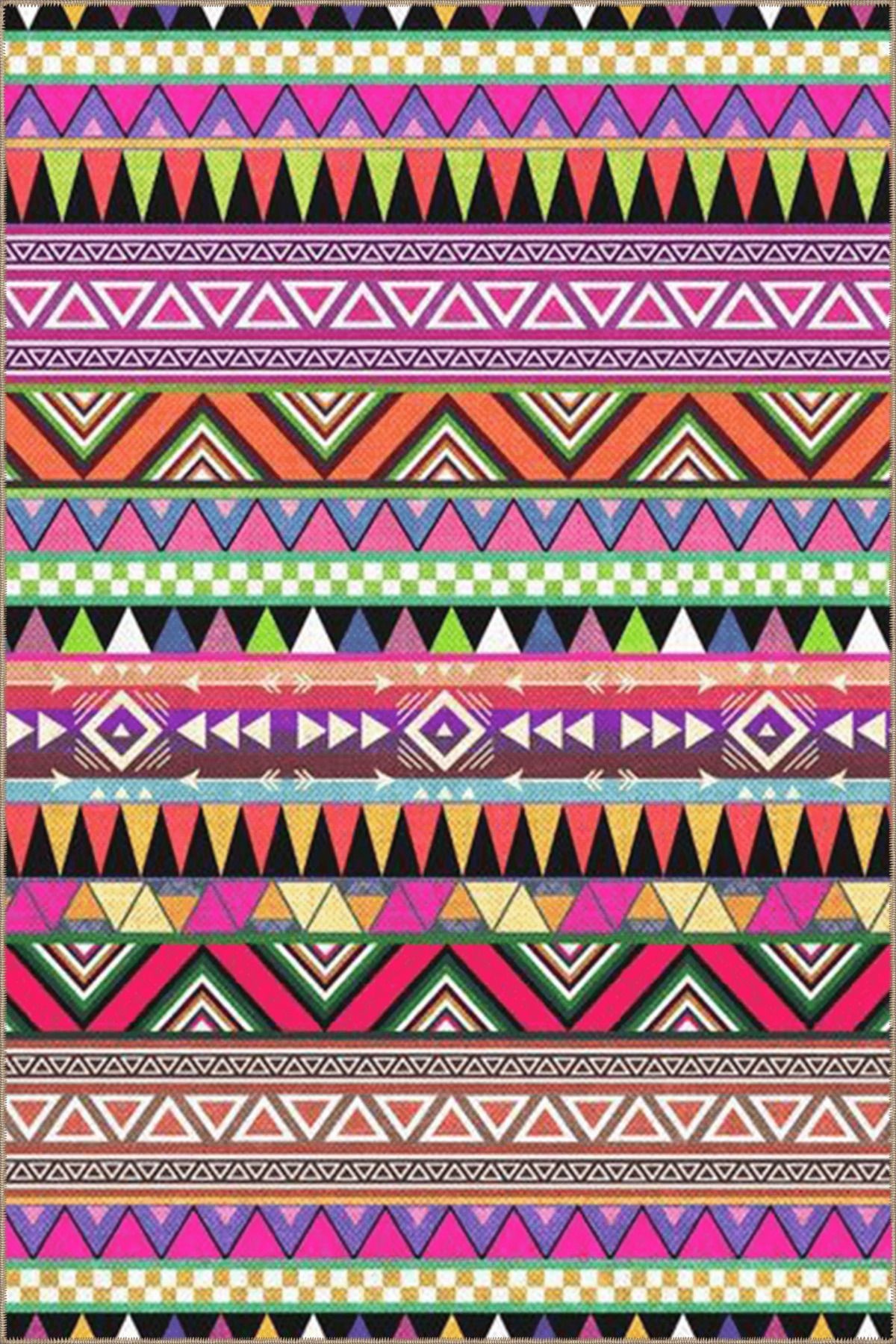 Çok Renkli Karma Geometrik Şekil Desenli Etnik Vintage Dekoratif Halı 4673