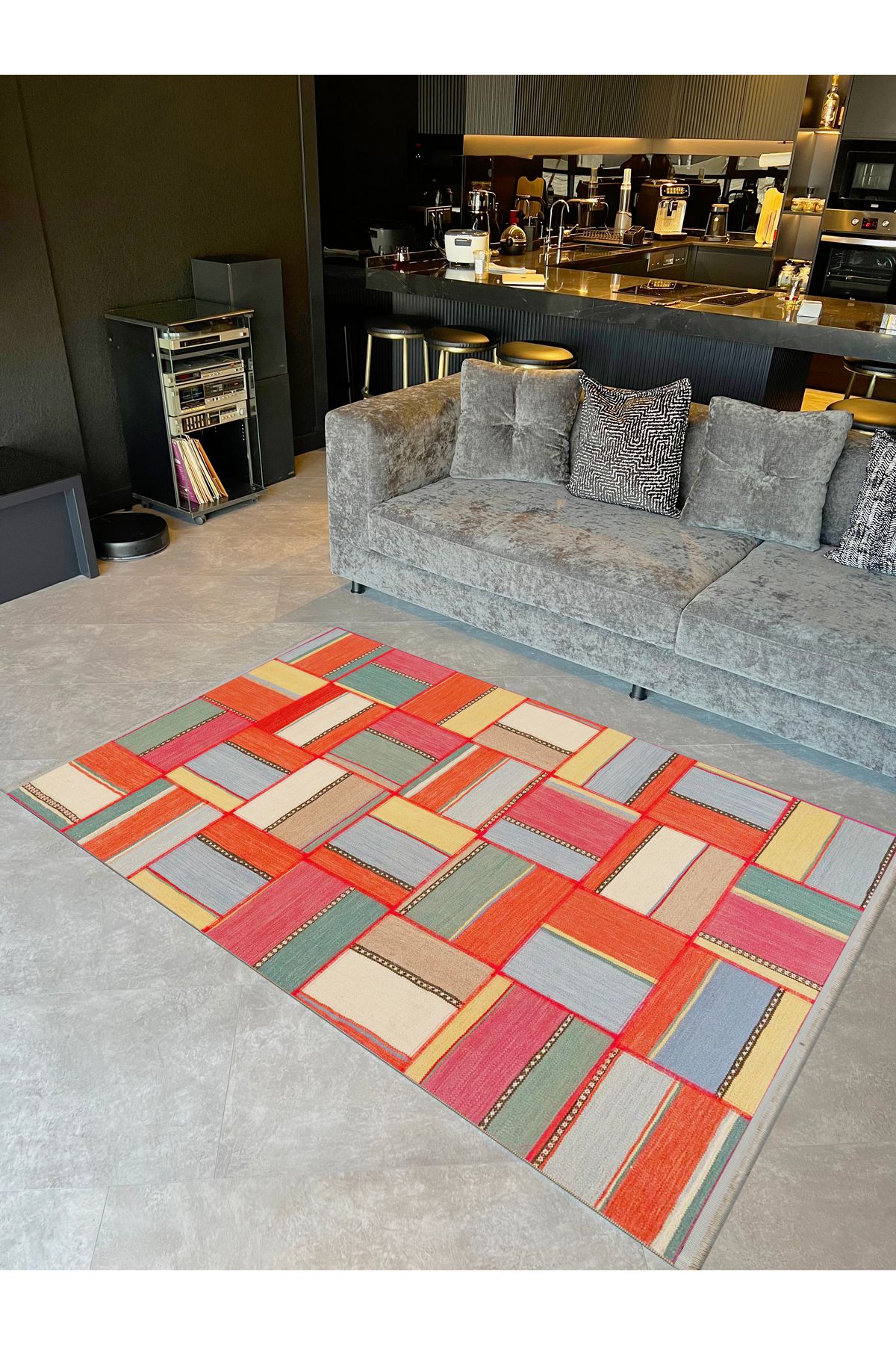 Kuzey Koleksiyonu Çok Renkli Desenli Dokuma Taban Dekoratif Halı kuzey46