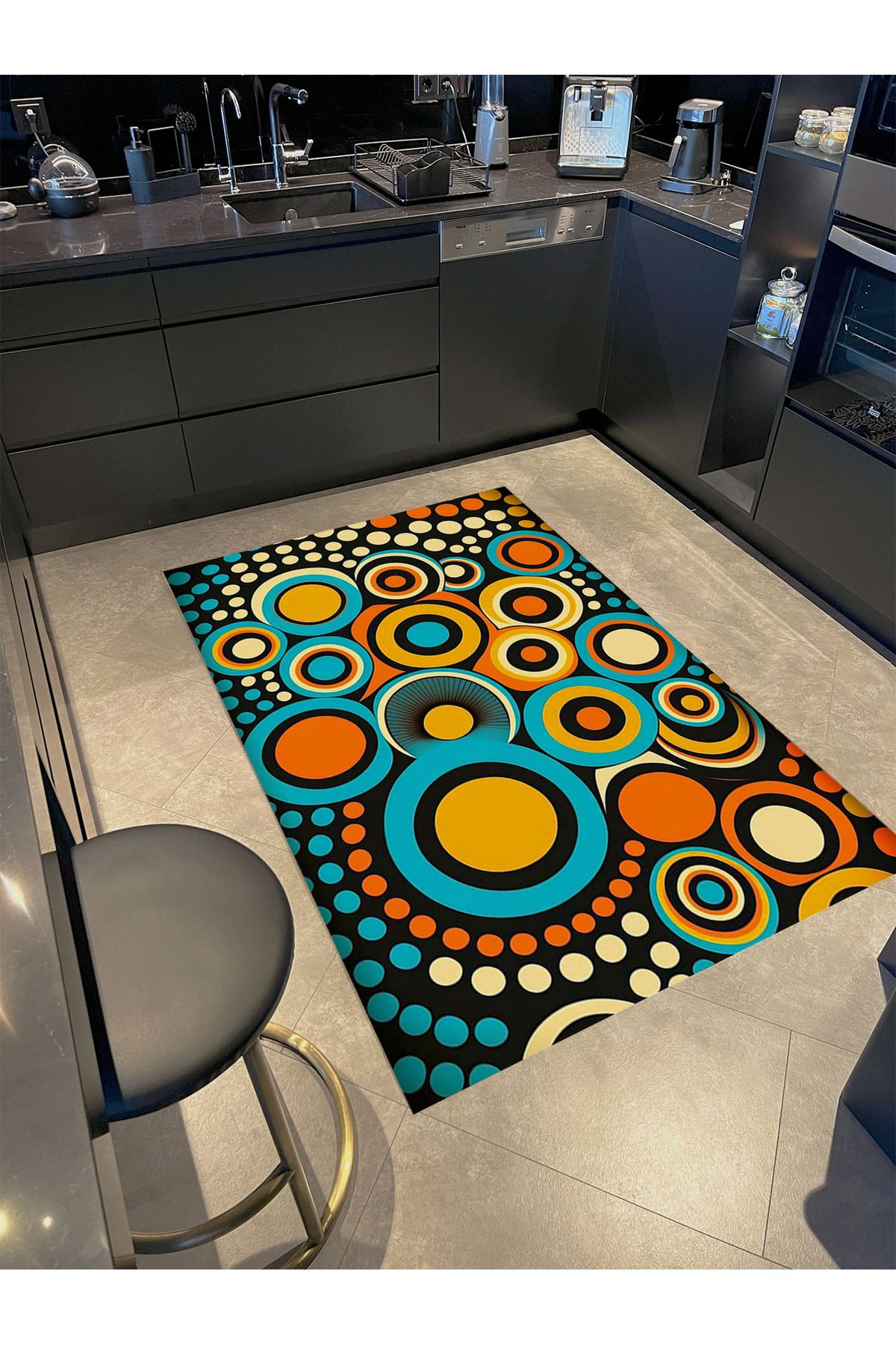 Güneş Koleksiyonu Çok Renkli Şekiller Detaylı Dokuma Taban Modern Dekoratif Halı güneş06