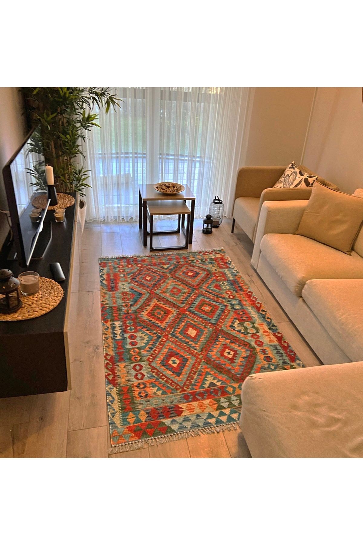 Cotton Pamuklu Çok Renkli Otantik Ve Etnik Desenli Kilim 505