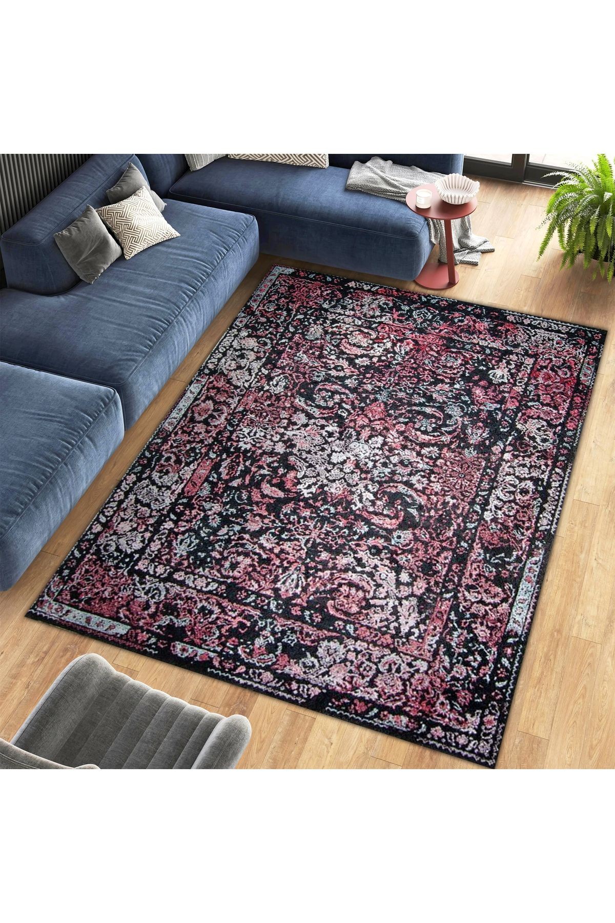 Aysu Koleksiyonu Siyah Renkli Detaylı Desenli Dokuma Taban Modern Dekoratif Halı aysu38