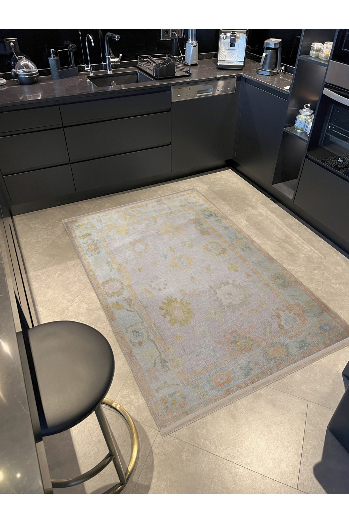Açık Ton Çok Renkli Motifli Etnik Çiçek Desenli Kreatif Vintage Dekoratif Halı 2758
