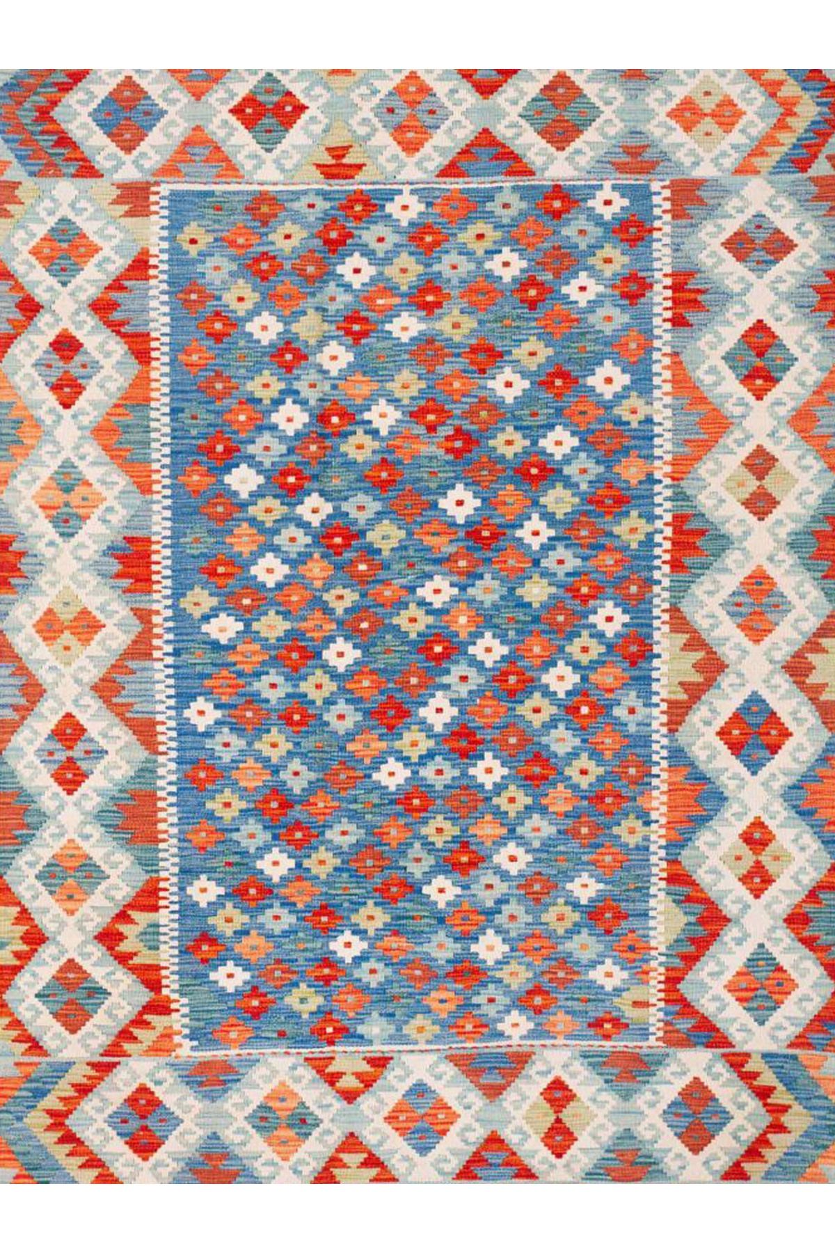 Güney Koleksiyonu Mavi Kırmızı Tema Etnik Motifli ve Geleneksel Desenli Vintage Dekoratif Halı 42