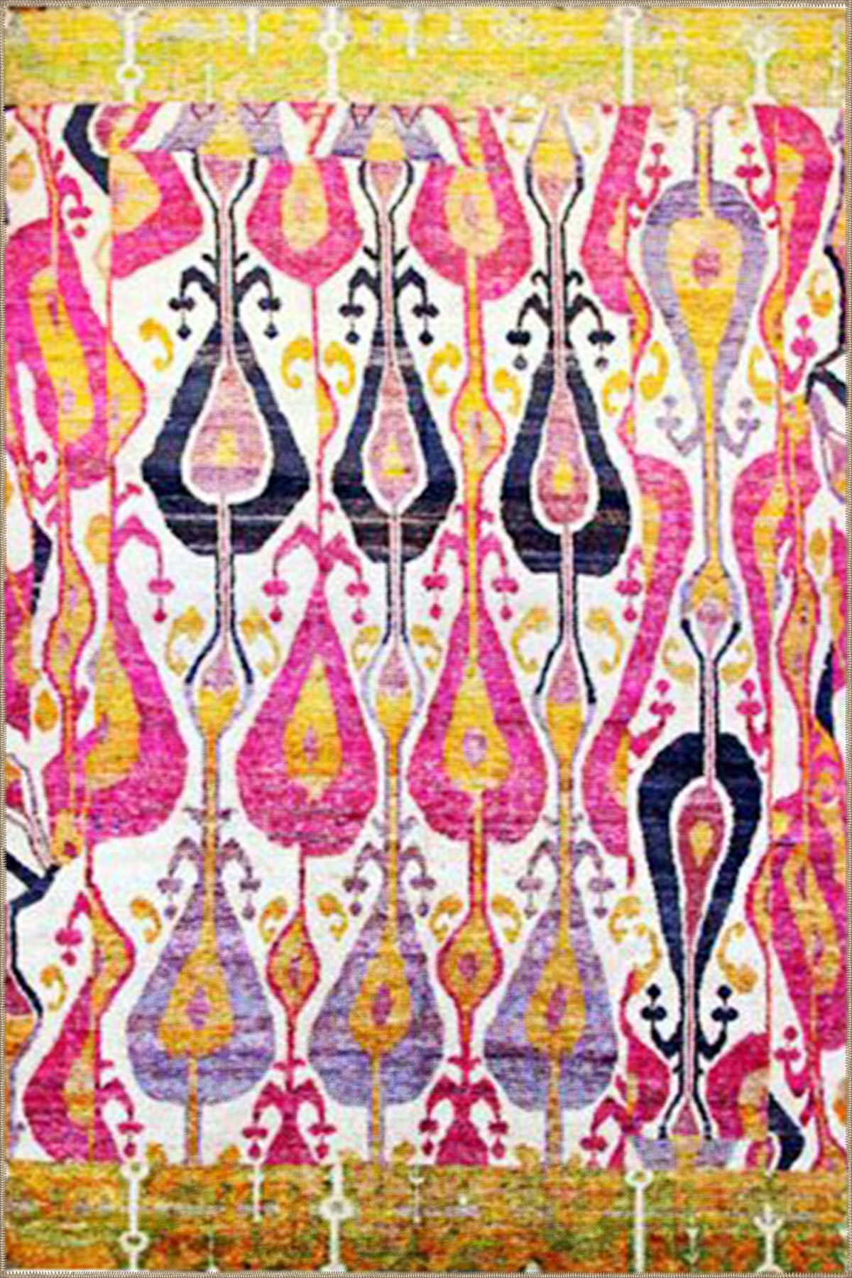 Pembe ve Saro Tonlarda Akan Motifli Dekoratif Dokuma Taban Halı miravip21