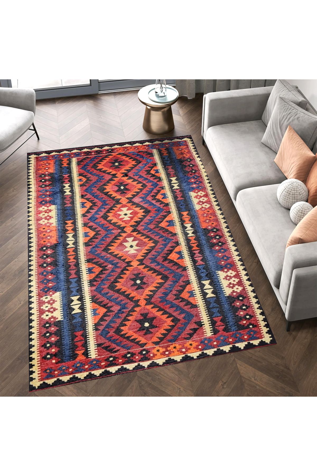 Mete Koleksiyonu Çok Renkli Geometrik Motifler ve İskandinav Desenli Vintage Dekoratif Halı 41